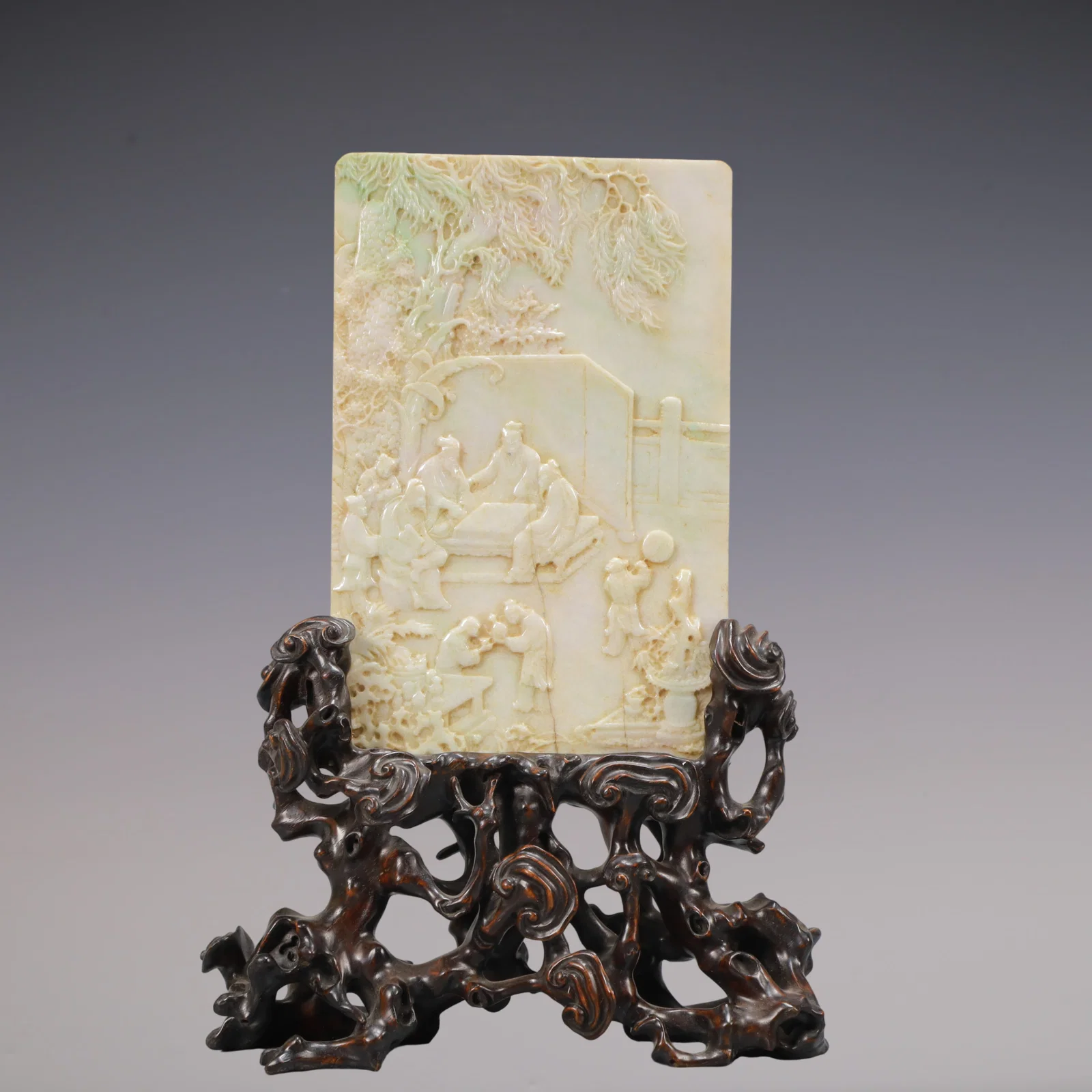 A Exquisite Shoushan Stone Character and Story Pattern with poem Screen