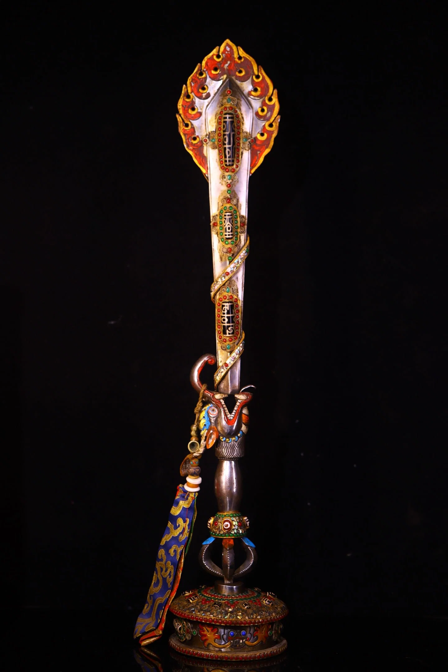 A Exquisite Sky Iron Chiseled and Gem-Inlaid Dharma ritual implement