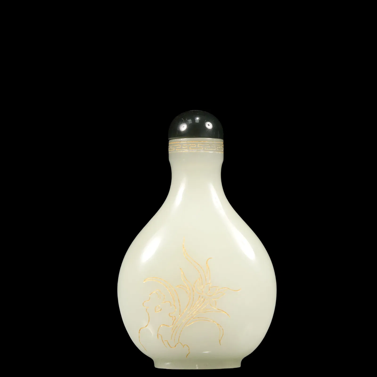A Exquisite White Jade Flower Pattern with poem Snuff Bottle