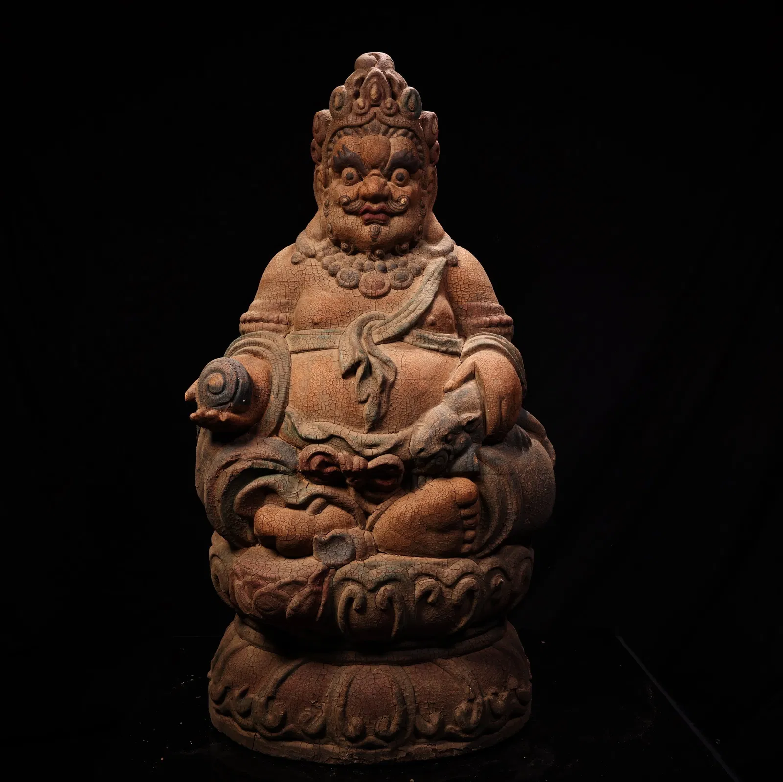 A Exquisite Wood Carved Painted Color Statue of Mammon