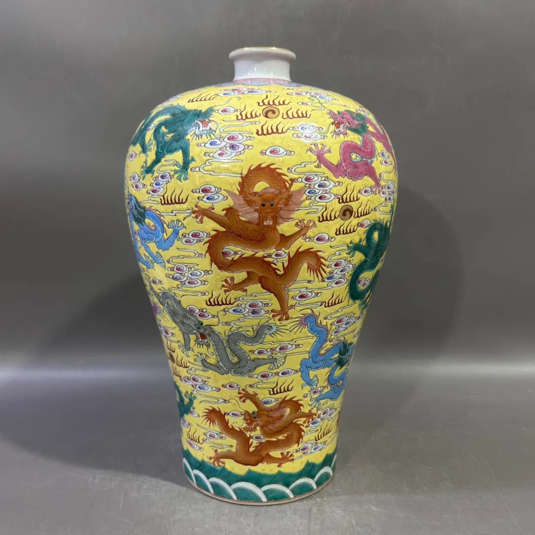 A Exquisite Yellow Glazed Famille-Rose Dragon Pattern Vase