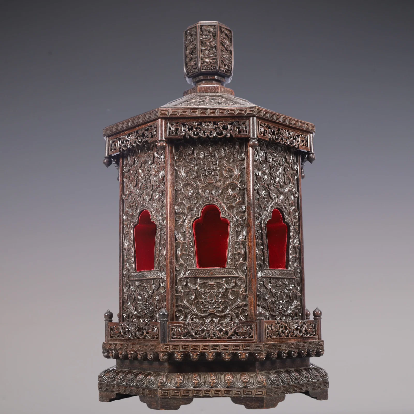 A Exquisite Zitanwood Eight Treasures Pattern Pagoda