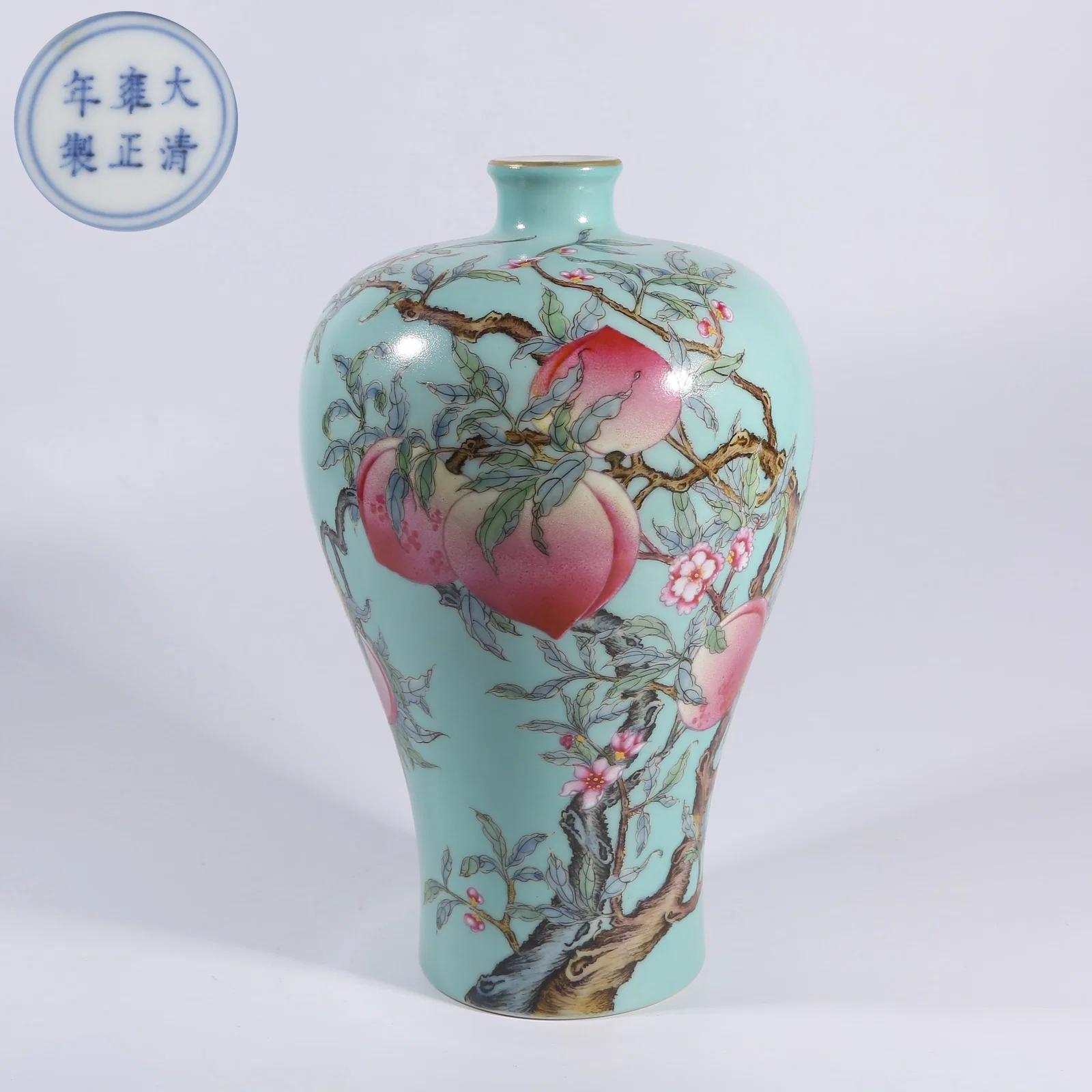 A FAMILLE-ROSE PRUNUS VASE WITH "BLESSINGS AND LONGEVITY REACHING HEAVEN" MOTIF