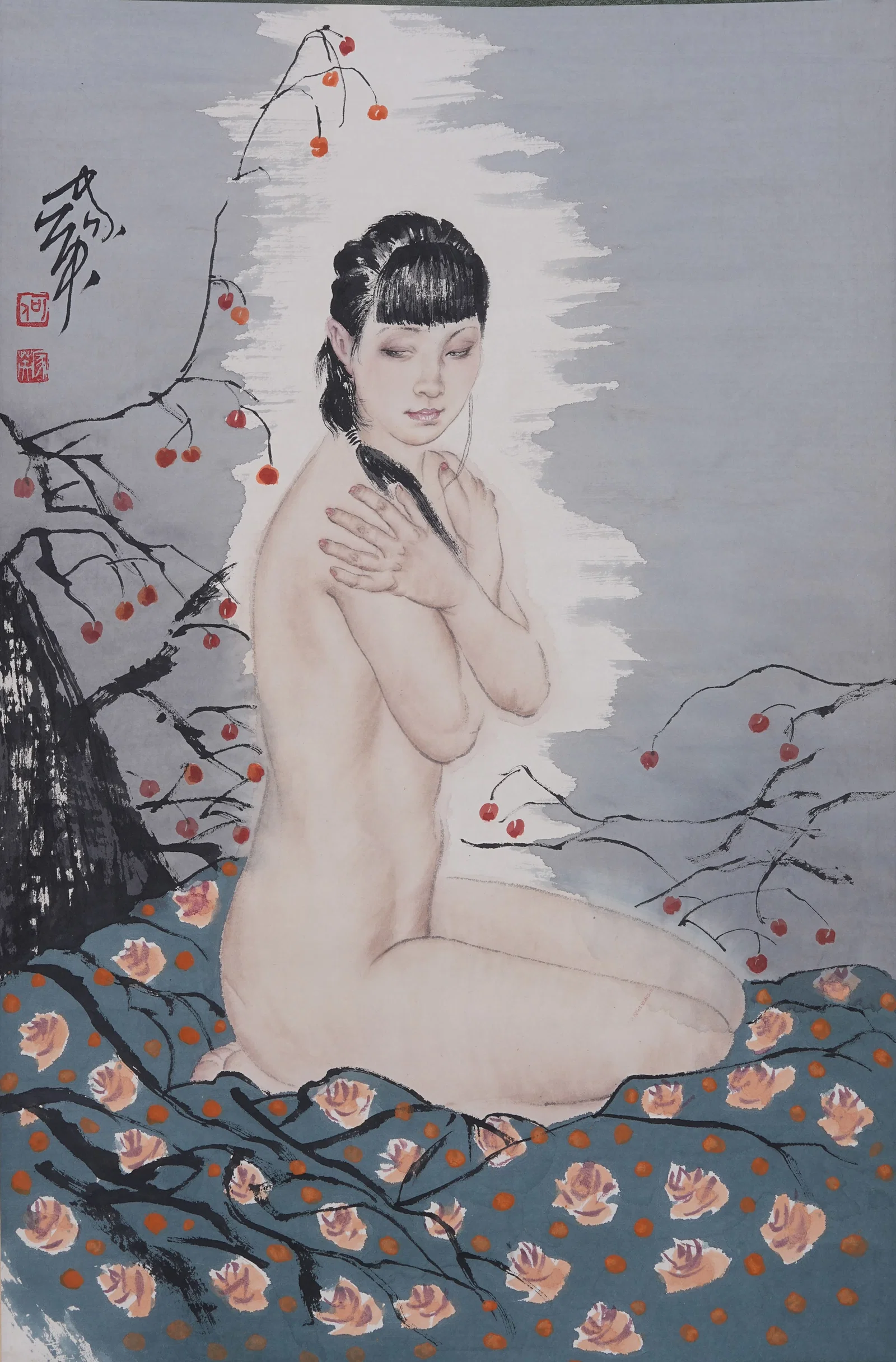 A FIGURE PAINTING ON PAPER BY HE JIAYING.何家英