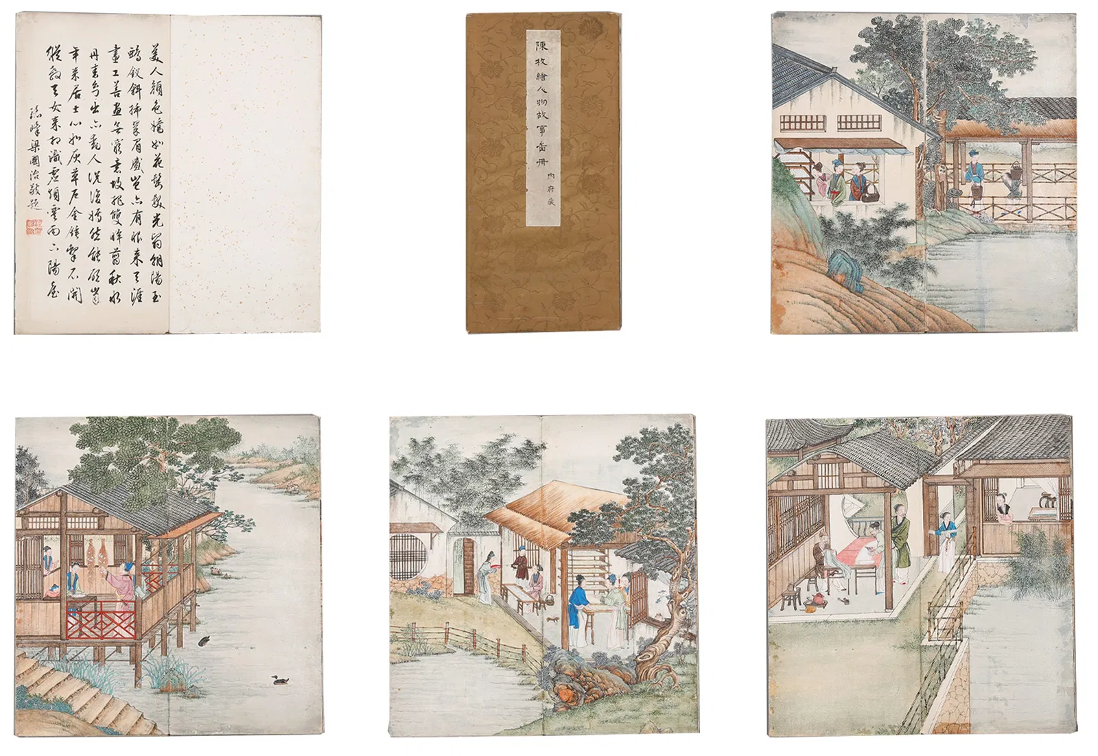 A FIGURE STORY PAINTING ALBUM ON PAPER BY CHEN MEI (5 LEAVES).陳枚
