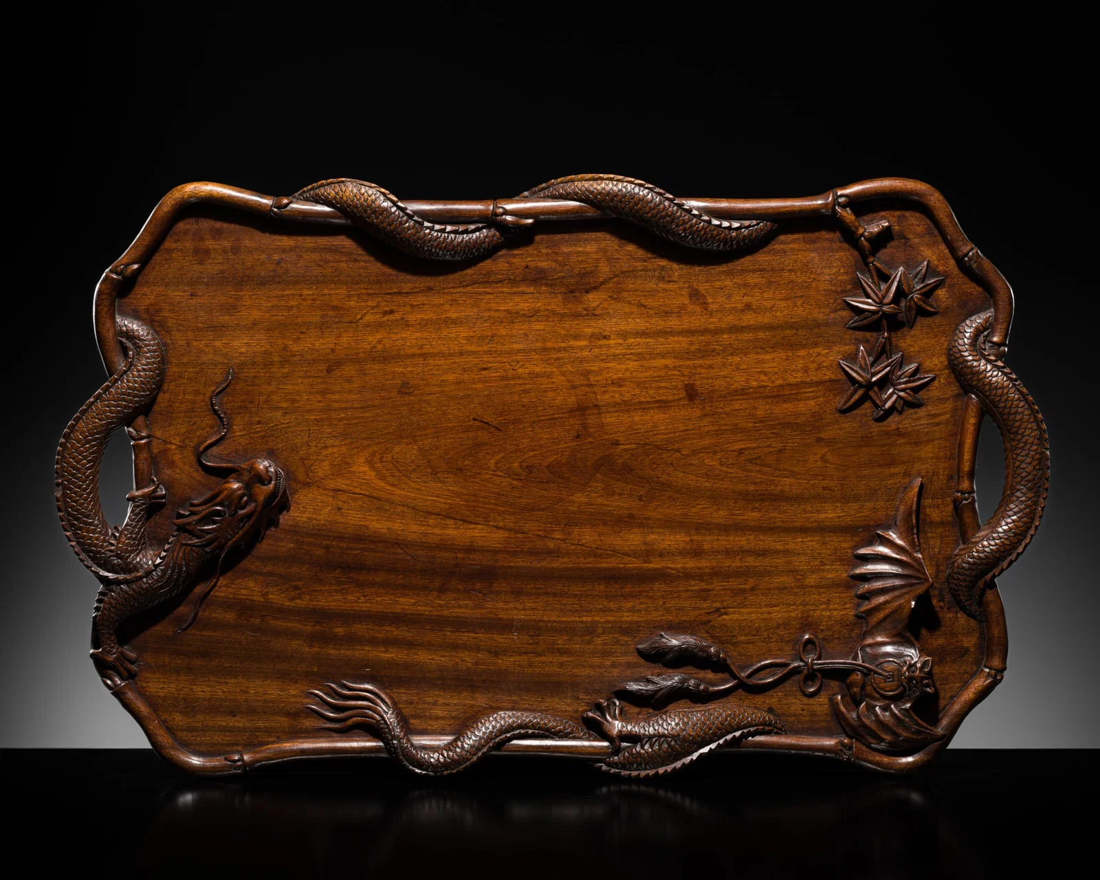 A FINE 'BAT AND DRAGON' ROSEWOOD (DALBERGIA) TRAY, VIETNAM OR CHINA, LATE 19TH-EARLY 20TH CENTURY