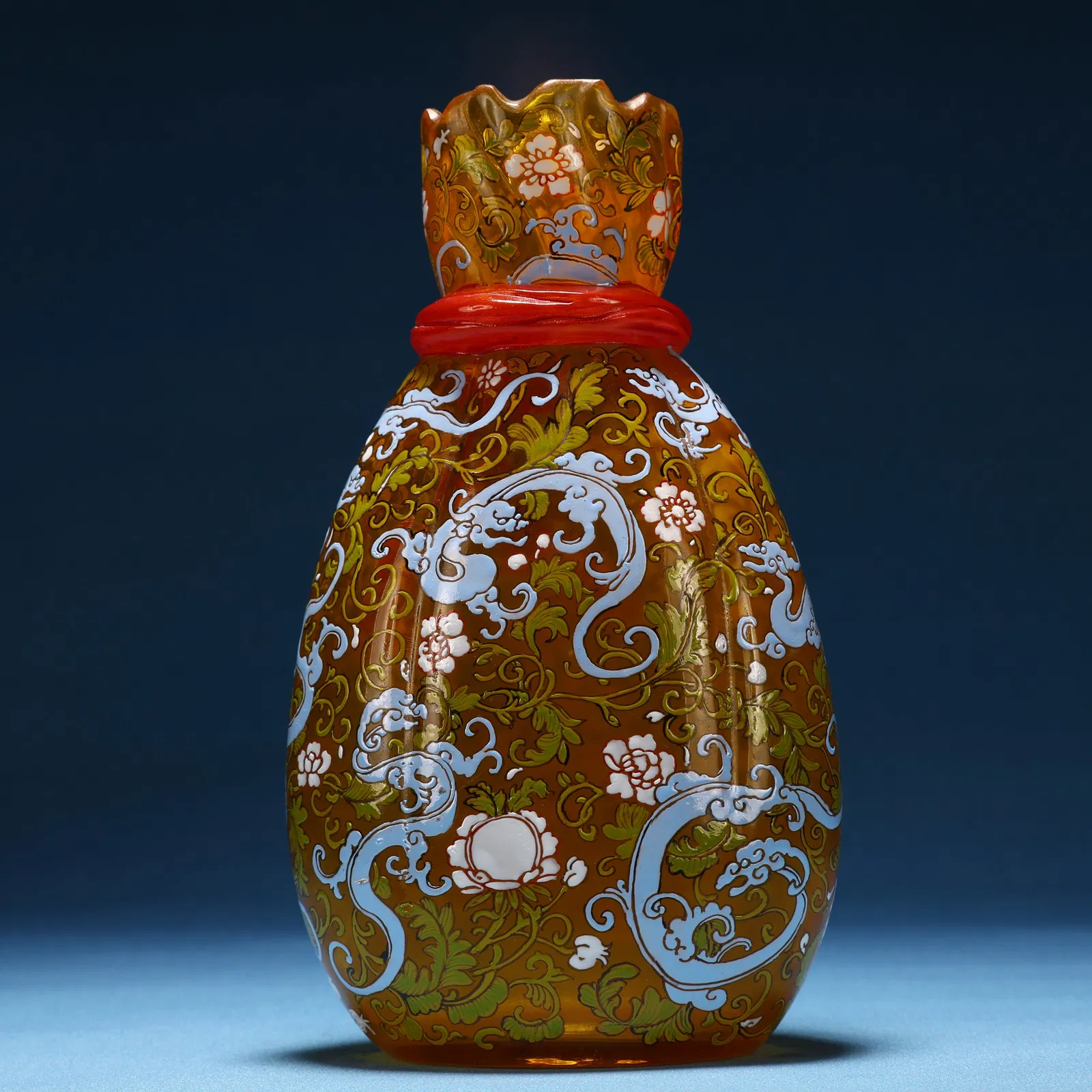 A Fine Glass Painted Enamel Flower and Chi-Dragon Pattern Vase