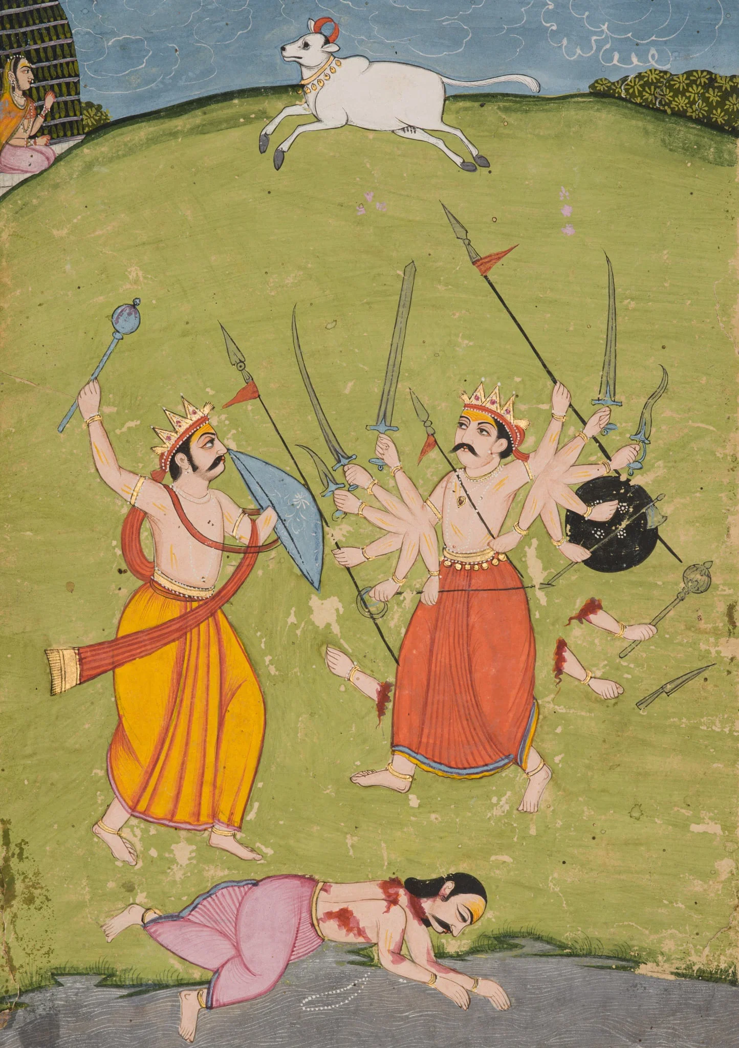 A FINE INDIAN MINIATURE DEPICTING PARASHURAMA IN BATTLE WITH KARTAVIRYA ARJUNA, BIKANER, 18TH
