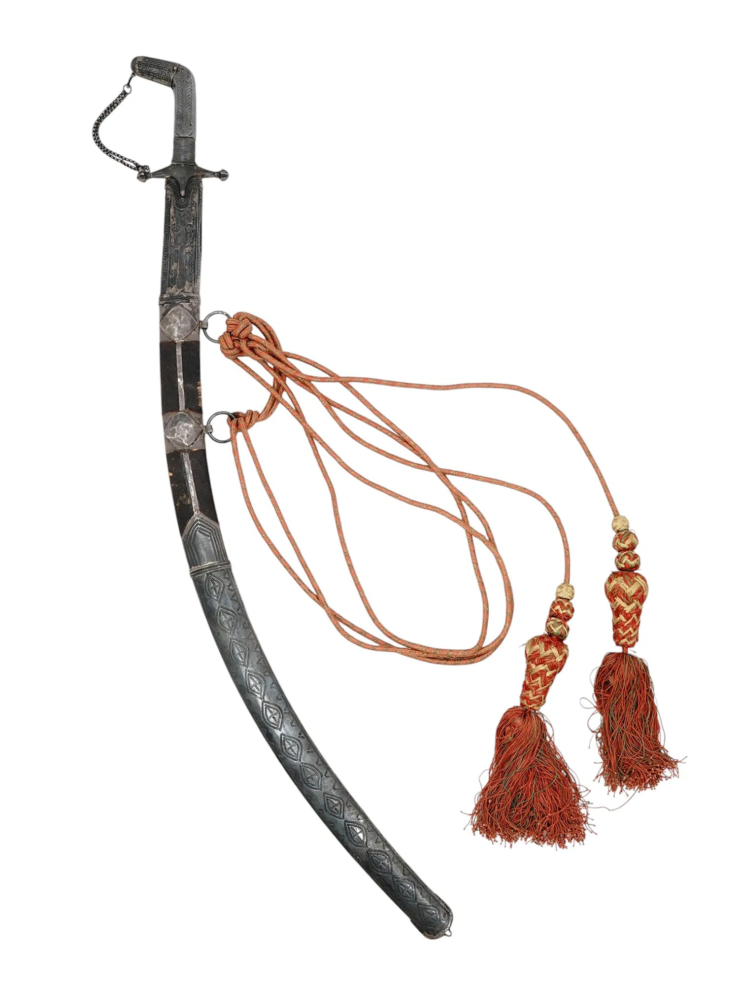 A FINE SILVER-MOUNTED SAIF SWORD WITH DAMASCUS BLADE, 19TH C.