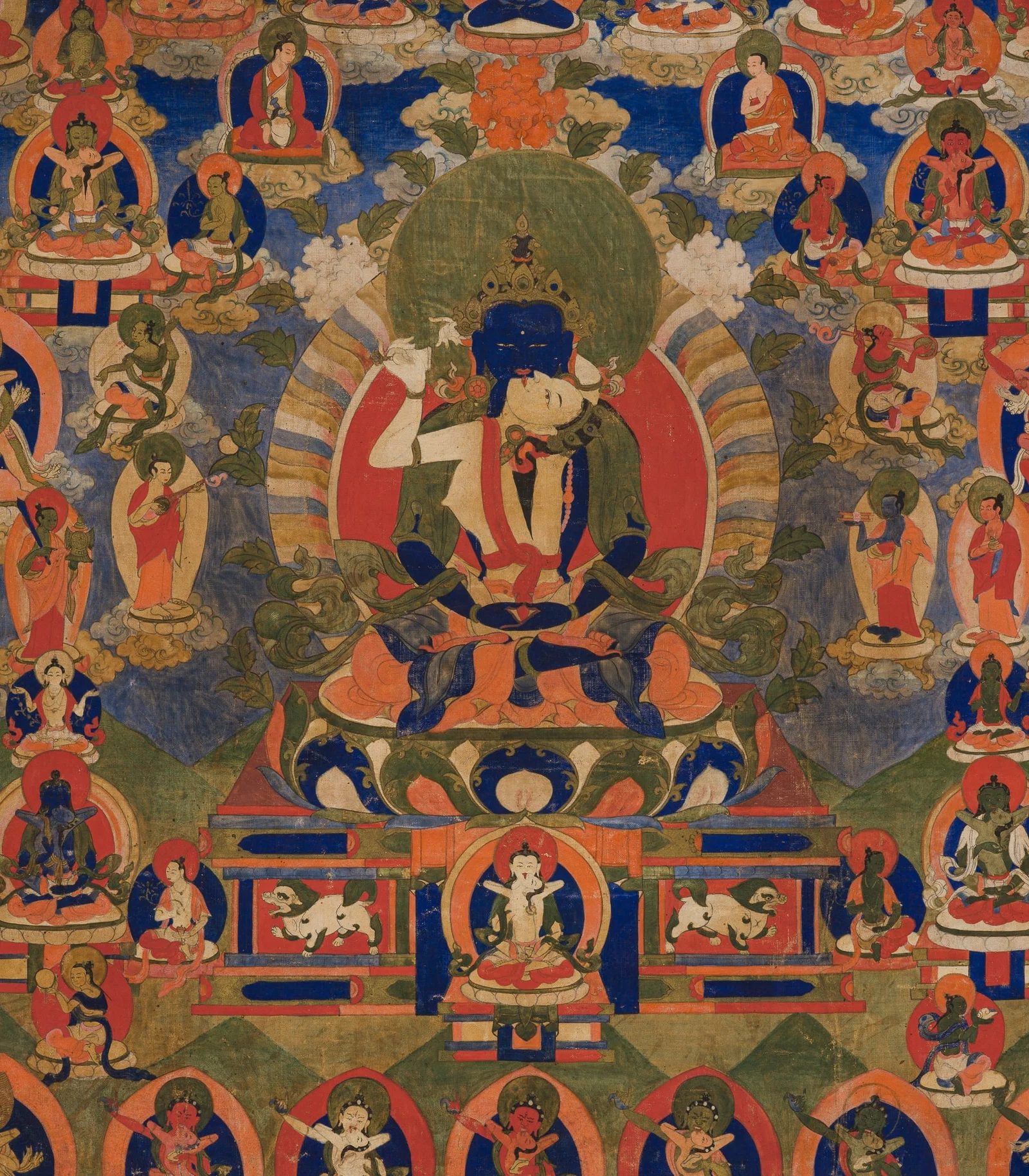A FINE THANKA DEPICTING SAMANTABHADRA WITH CONSORT, TIBET, 18TH-19TH CENTURY