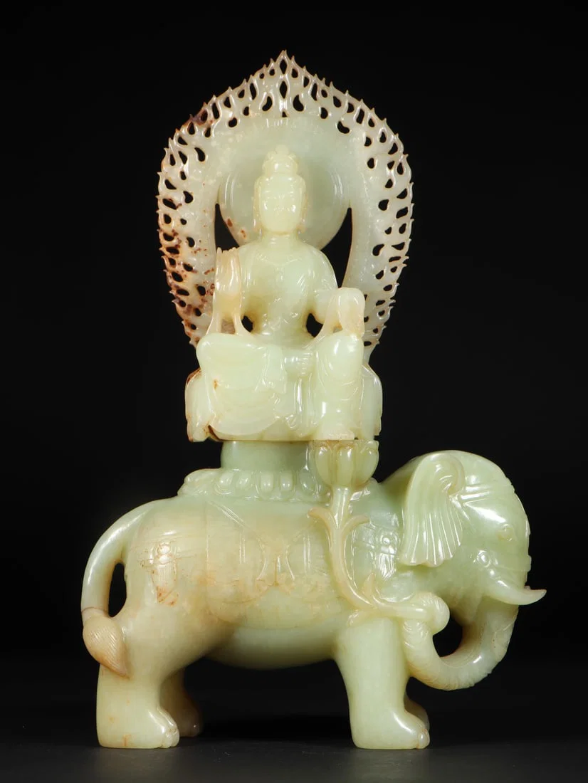 A Fine White Jade Statue of Samantabhadra