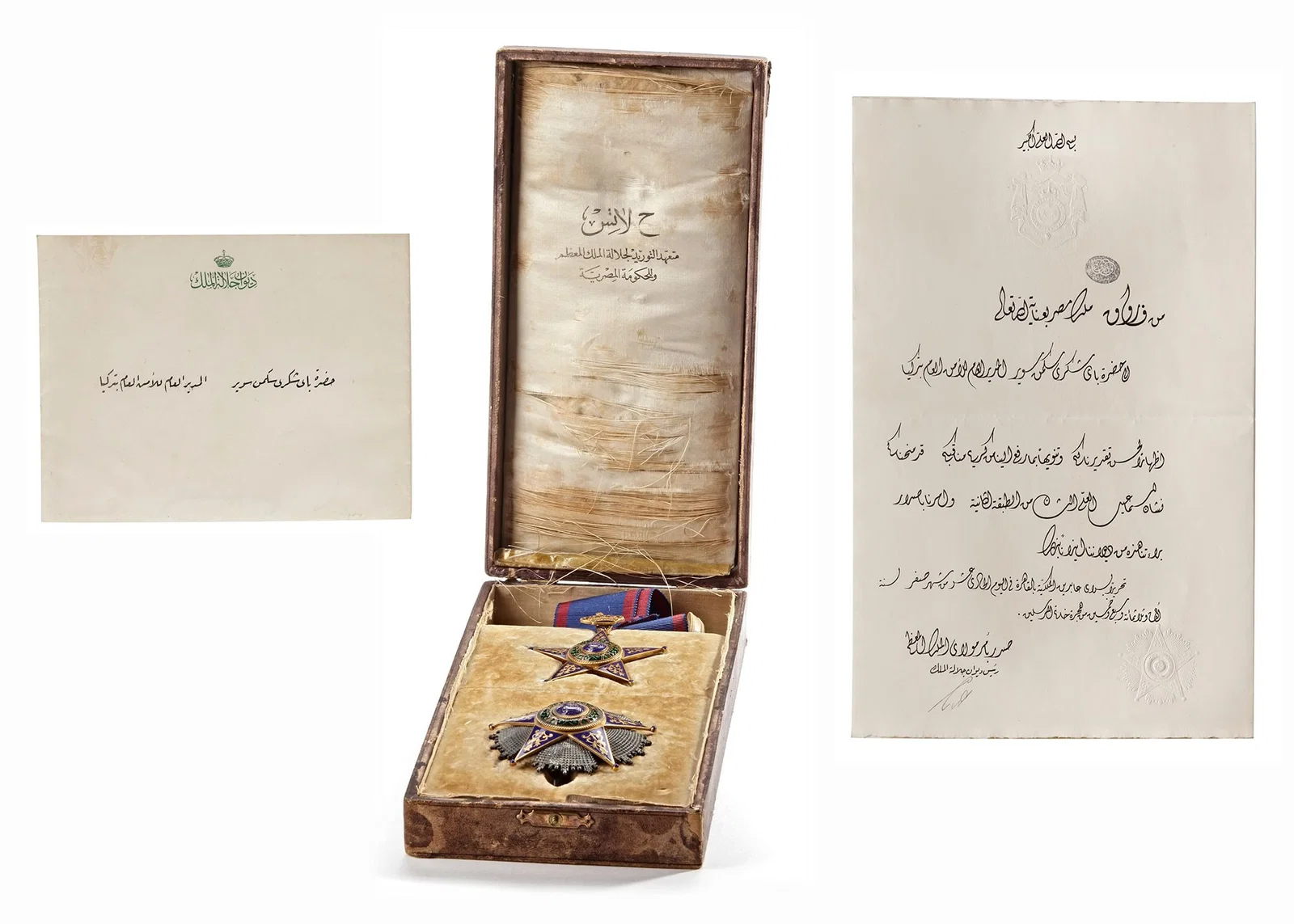 A FIRST CLASS SET OF ROYAL ORDER OF ISMAIL ISSUED BY EGYPTIAN KING FAROUK I, LATTES OF CAIRO 1357