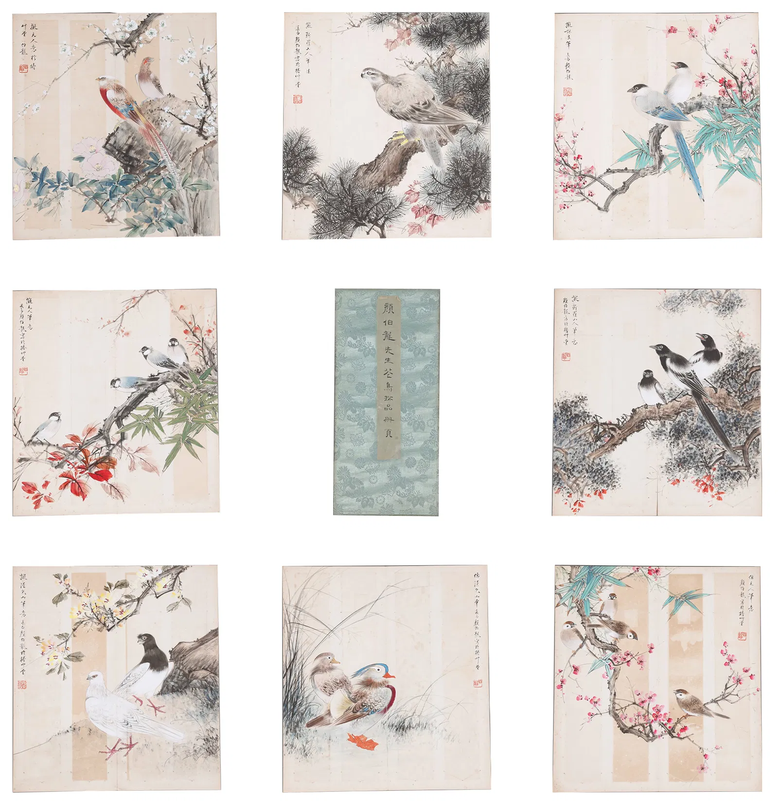 A FLOWER-AND-BIRD PAINTING ALBUM (12 PAGES) ON PAPER BY YAN BOLONG.顏伯龍