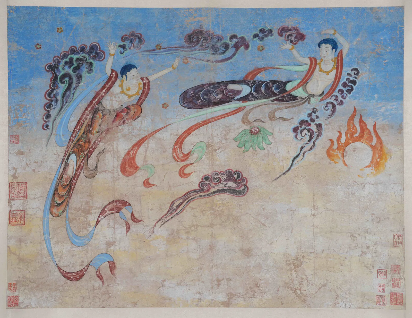 A FLYING APSARA PAINTING ON PAPER, MOUNTED (JINGXIN), BY ANONYMOUS.