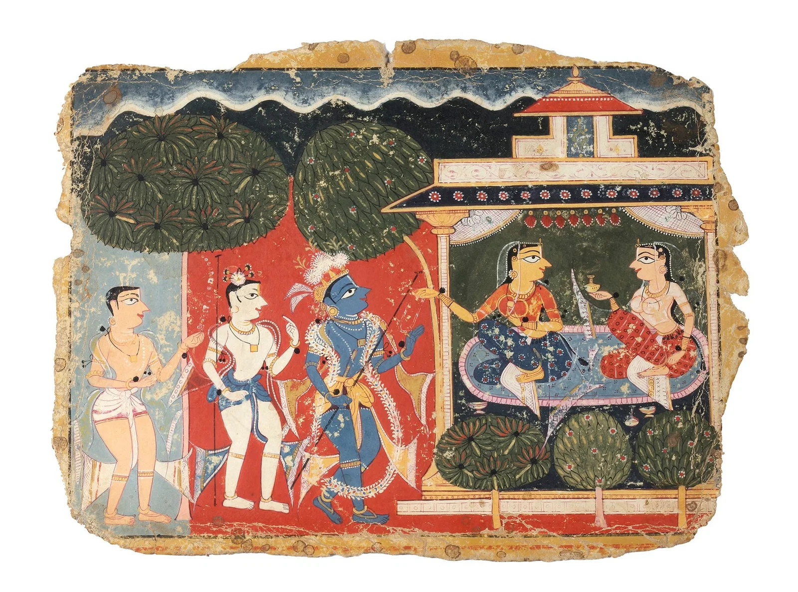 A FOLIO FROM THE DISPERSED 'PALAM' BHAGAVATA PURANA : GOPIS COMPLAINING TO KRISHNA FOR STEALING