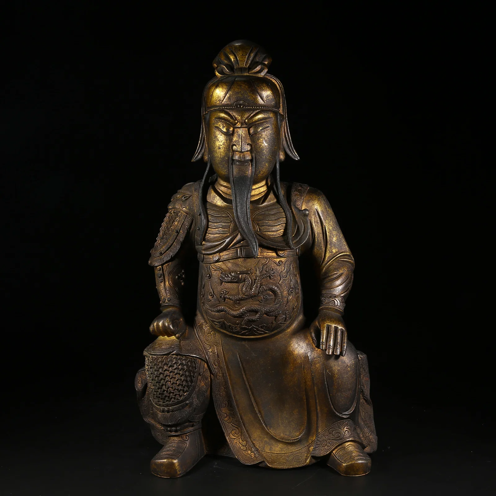 A GILDED BRONZE SEATED STATUE OF GUAN GONG