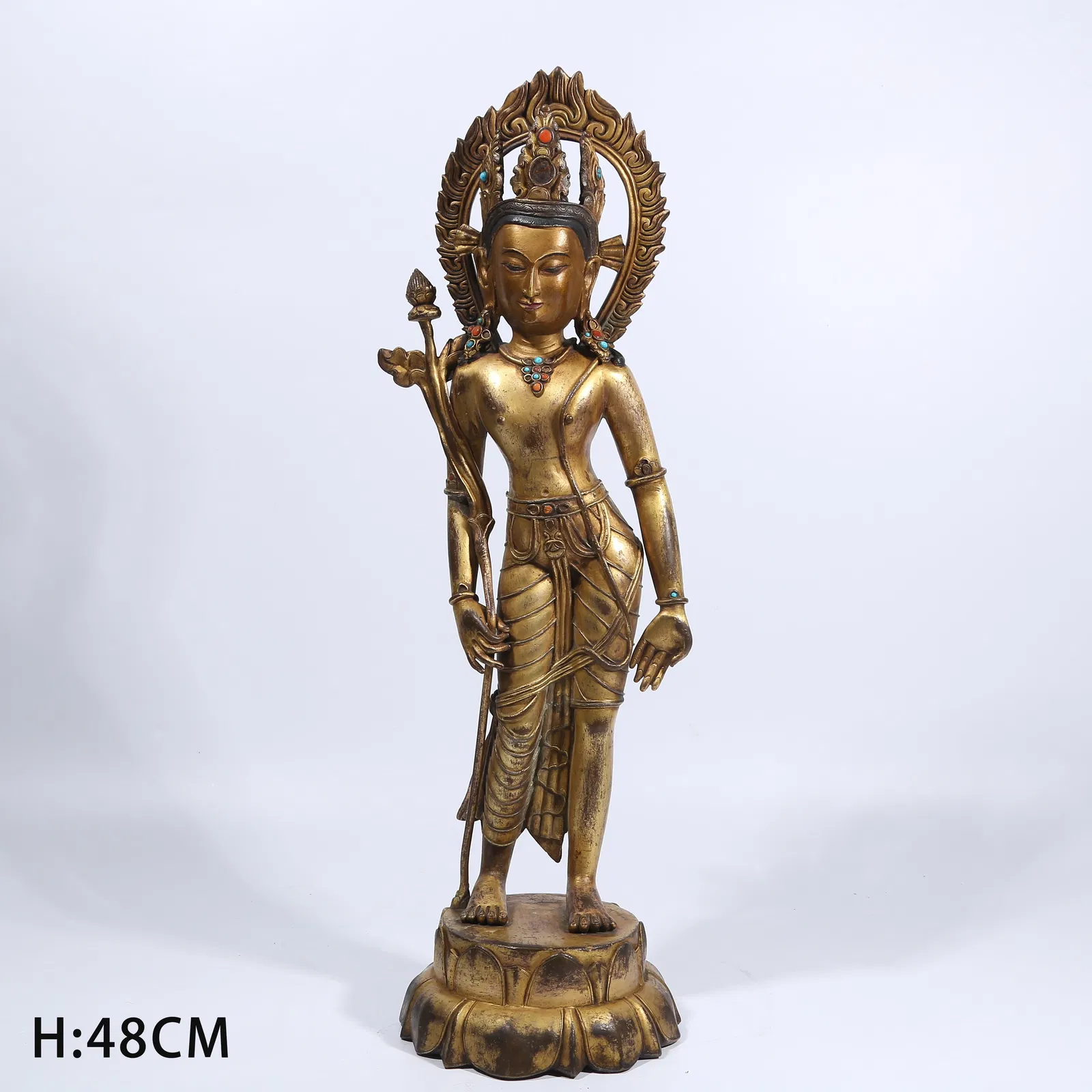 A GILT BRONZE BODHISATTVA STANDING STATUE