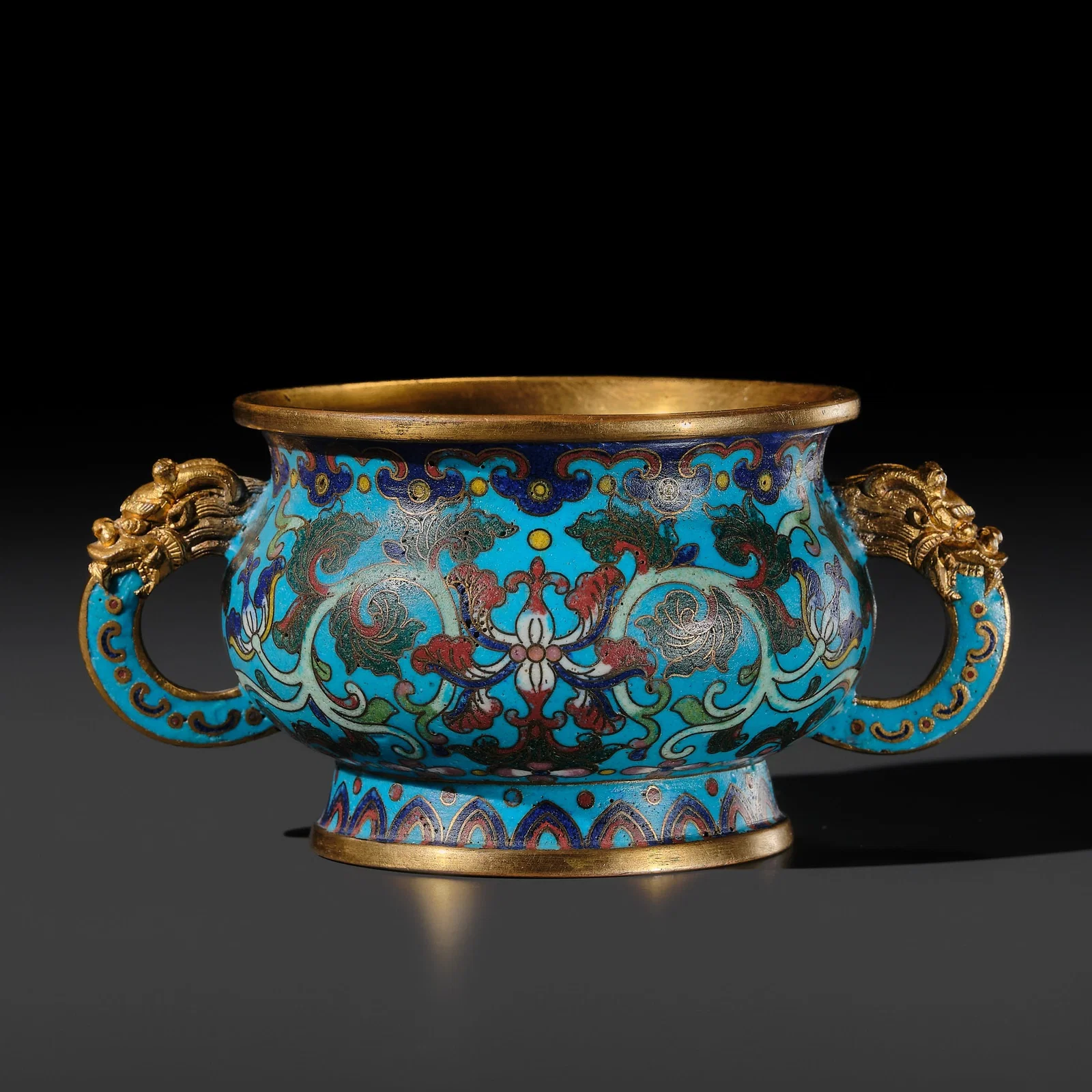 A GILT-BRONZE CLOISONNE ENAMEL 'LOTUS' CENSER, GUI, QIANLONG PERIOD