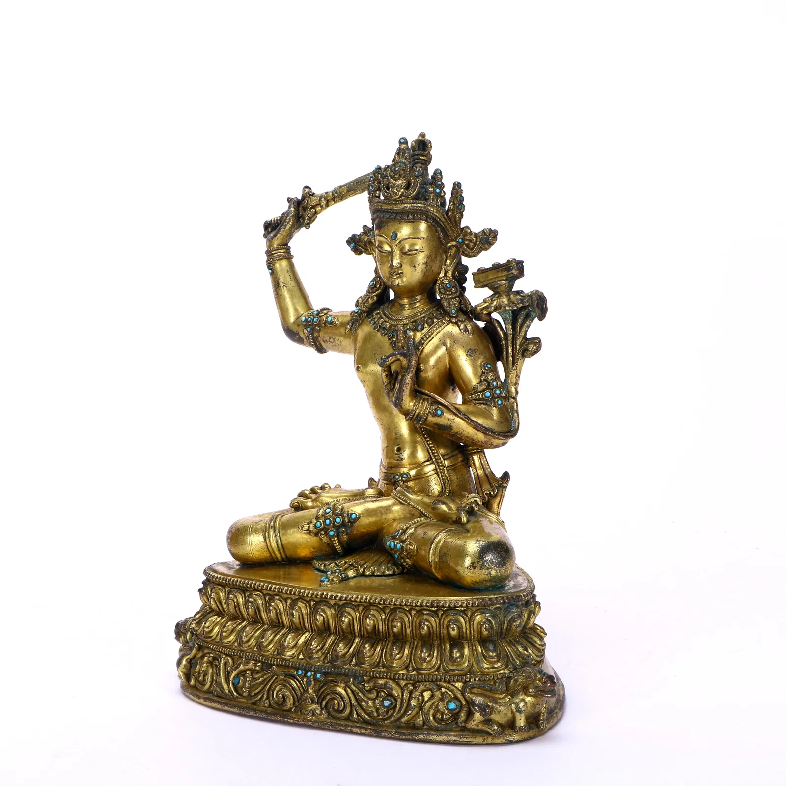 A GILT-BRONZE FIGURE OF MANJUSRI BODHISATTVA