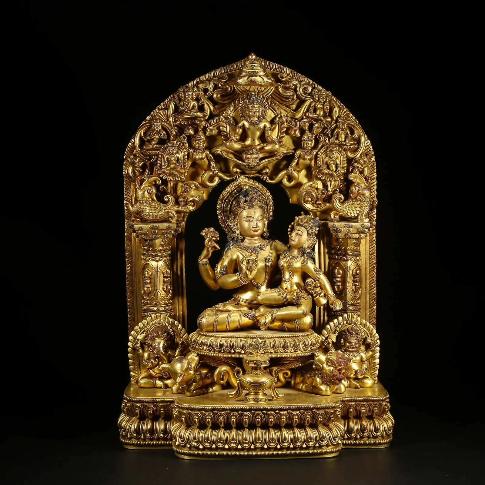 A GILT BRONZE GEM-INLAID DOUBLE VAJRA SAD? STATUE