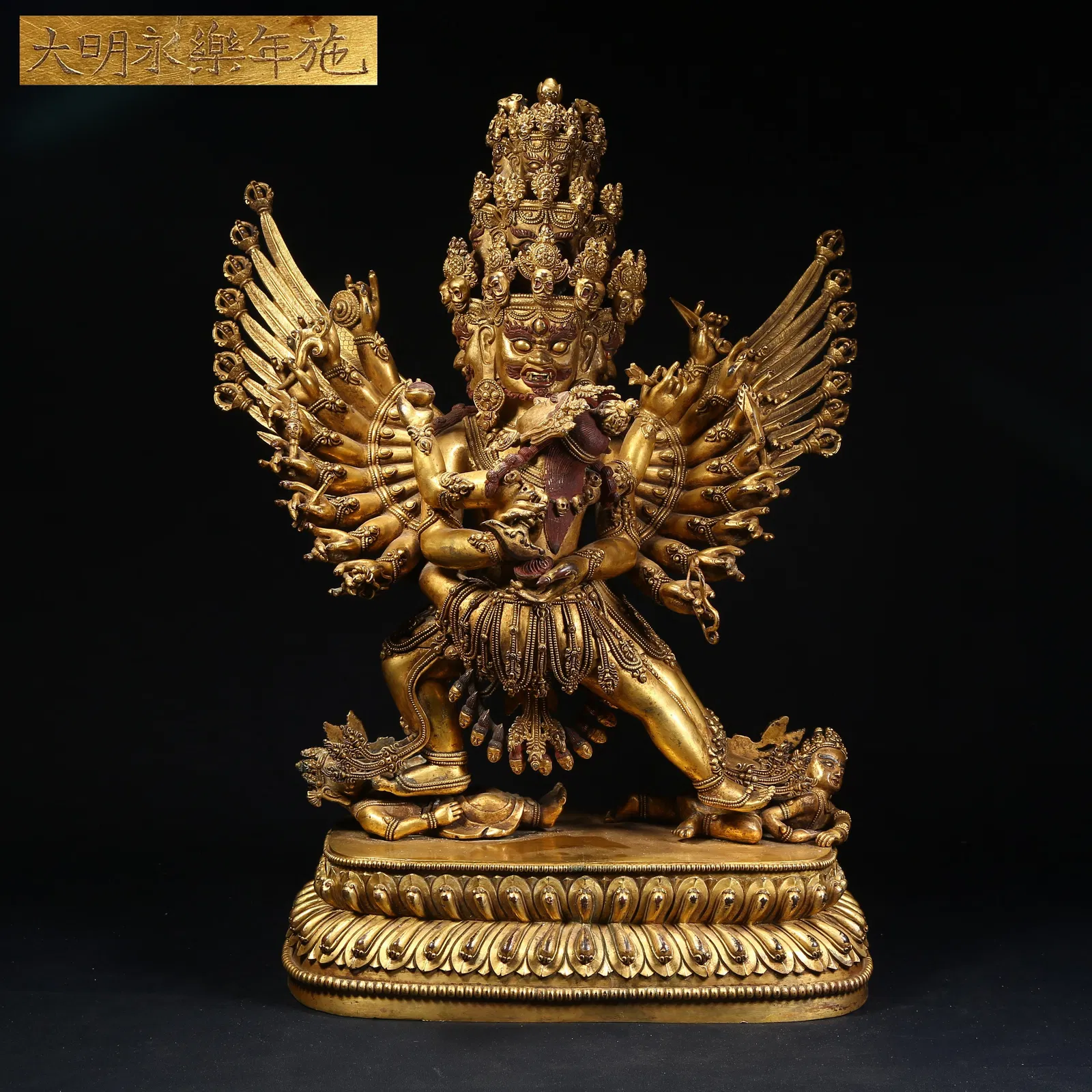 A GILT BRONZE HAYAGRIVA (HORSE-HEADED VAJRA DEITY) STATUE