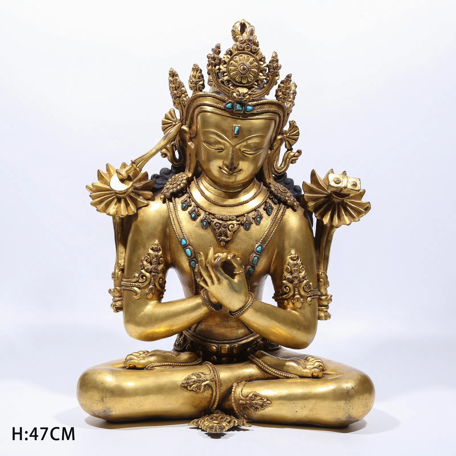A GILT BRONZE MANJUSHRI BODHISATTVA STATUE