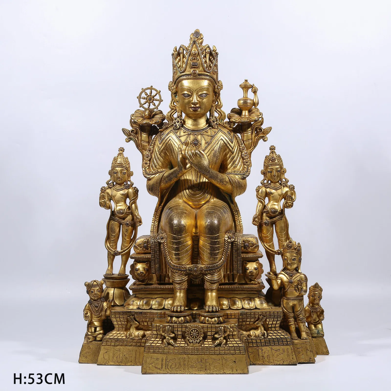 A GILT BRONZE SEATED MAITREYA BODHISATTVA STATUE