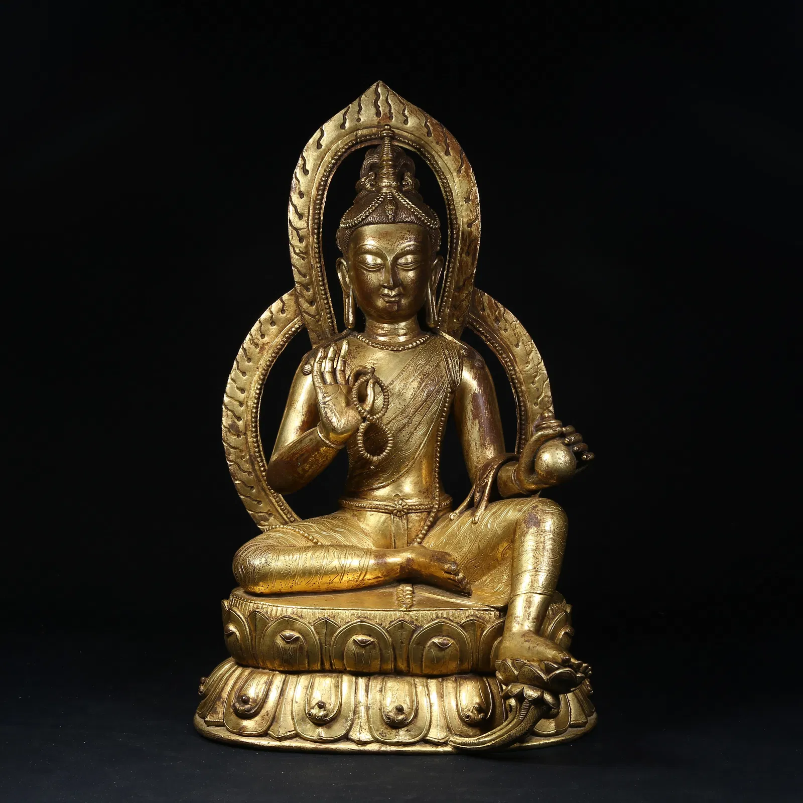 A GILT BRONZE SEATED MAITREYA BODHISATTVA