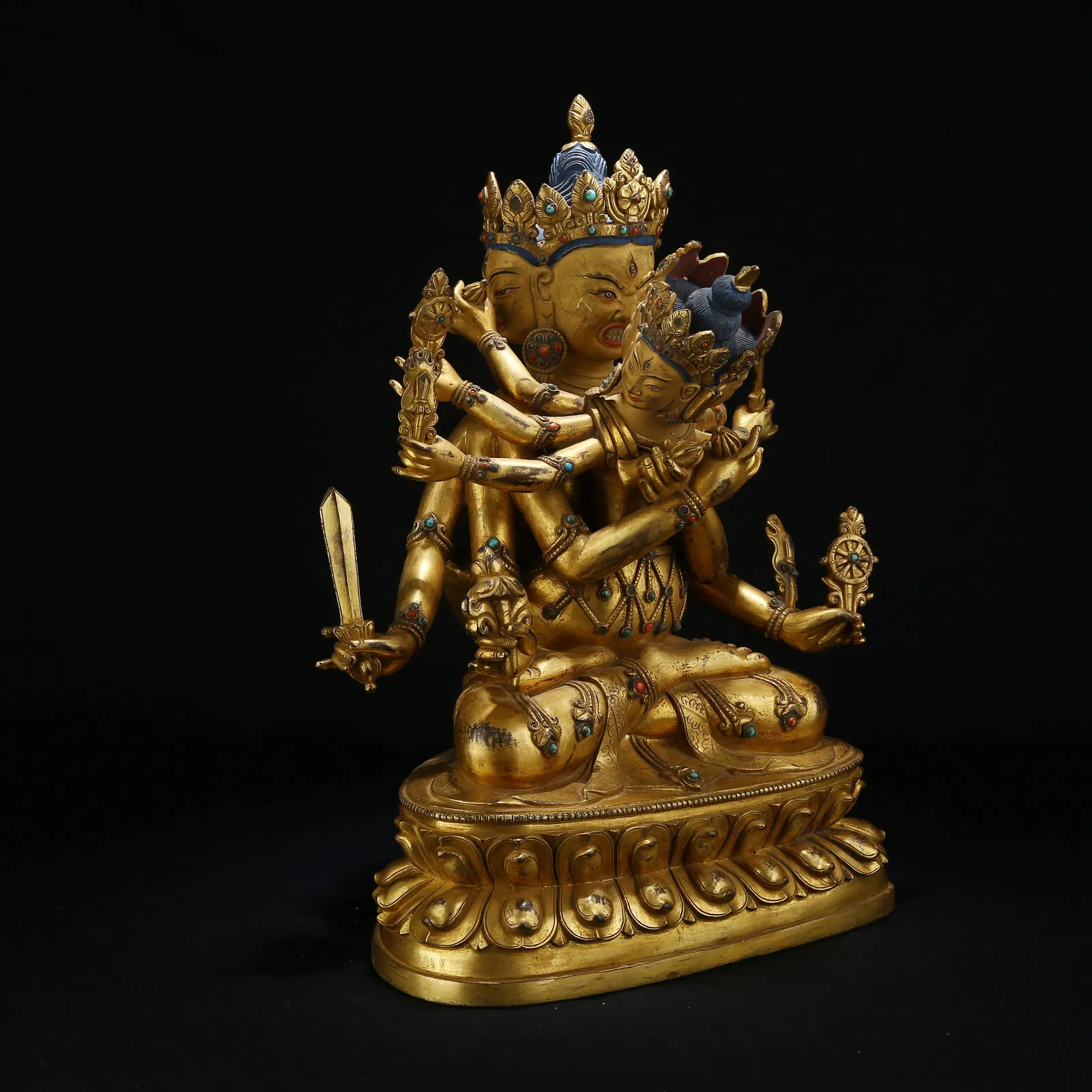 A GILT BRONZE STATUE OF YAMANTAKA