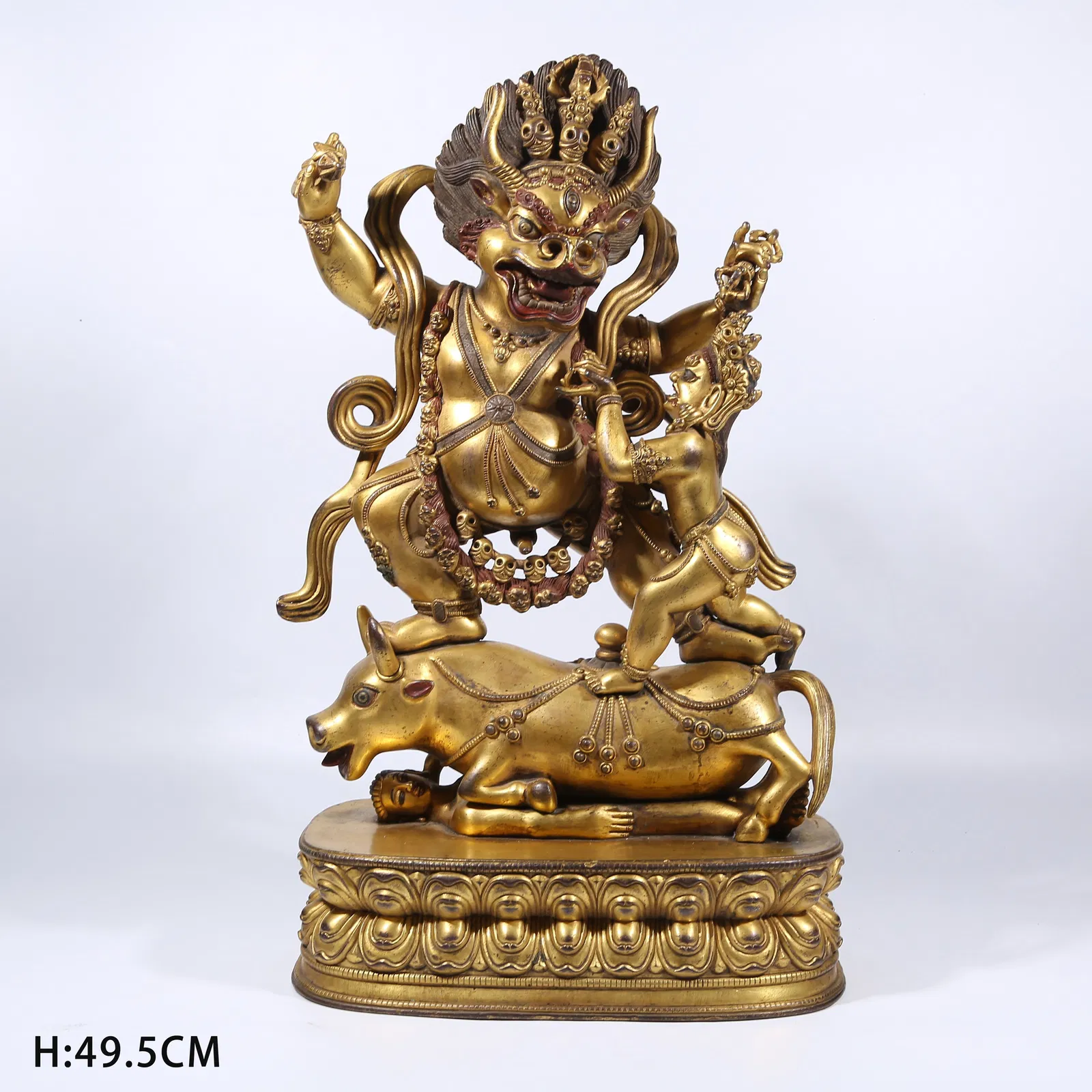 A GILT BRONZE YAMA KING (LORD OF HELL) STATUE
