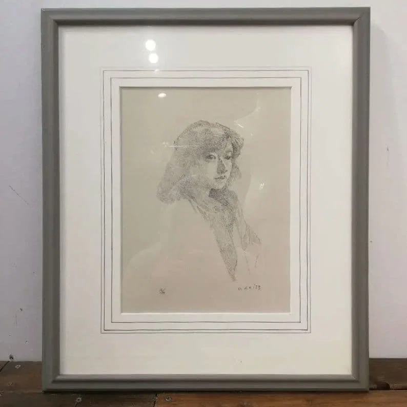 A girl portrait lithograph created by Ryohei Yanagihara.
