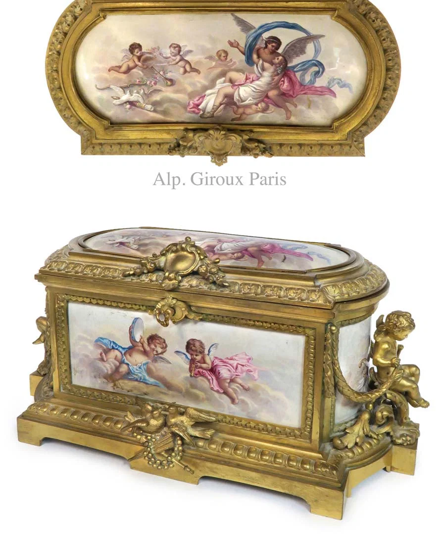 A. Giroux Enamel-Copper Figural Gilt Bronze Jewelry Box