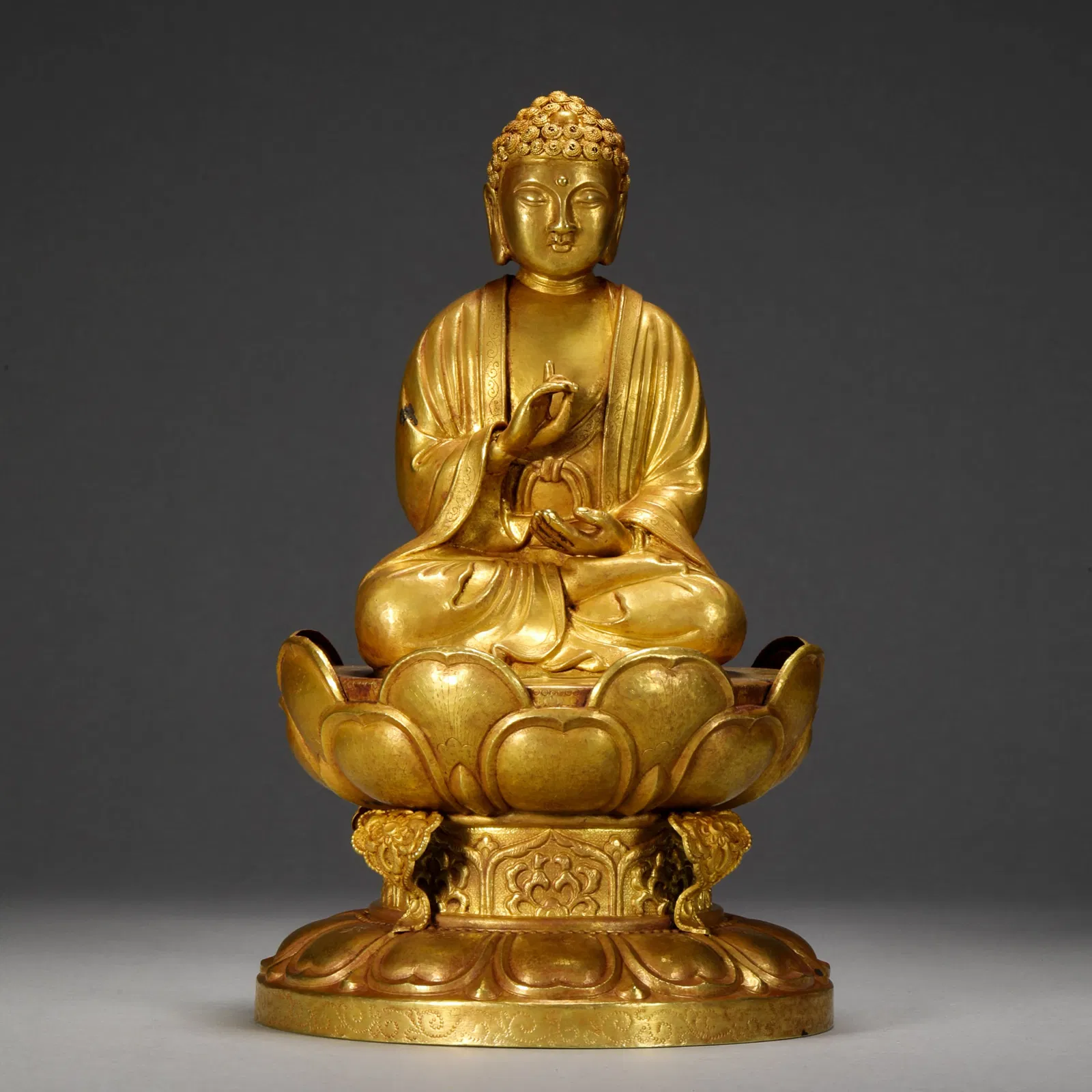 A GOLD STATUE OF SAKYAMUNI BUDDHA BEFORE THE MING DYNASTY