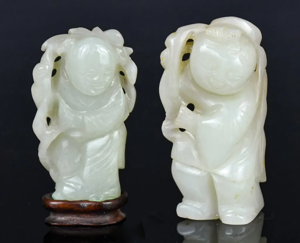A Group of 2 Jade Carved Children w/Std Qing