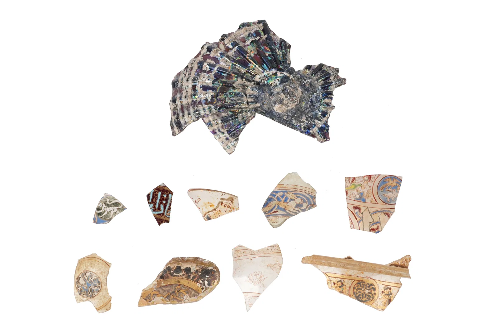 A GROUP OF NINE ISLAMIC GLASS ENAMELLED SHARDS Egypt or Syria, 10th-15th century