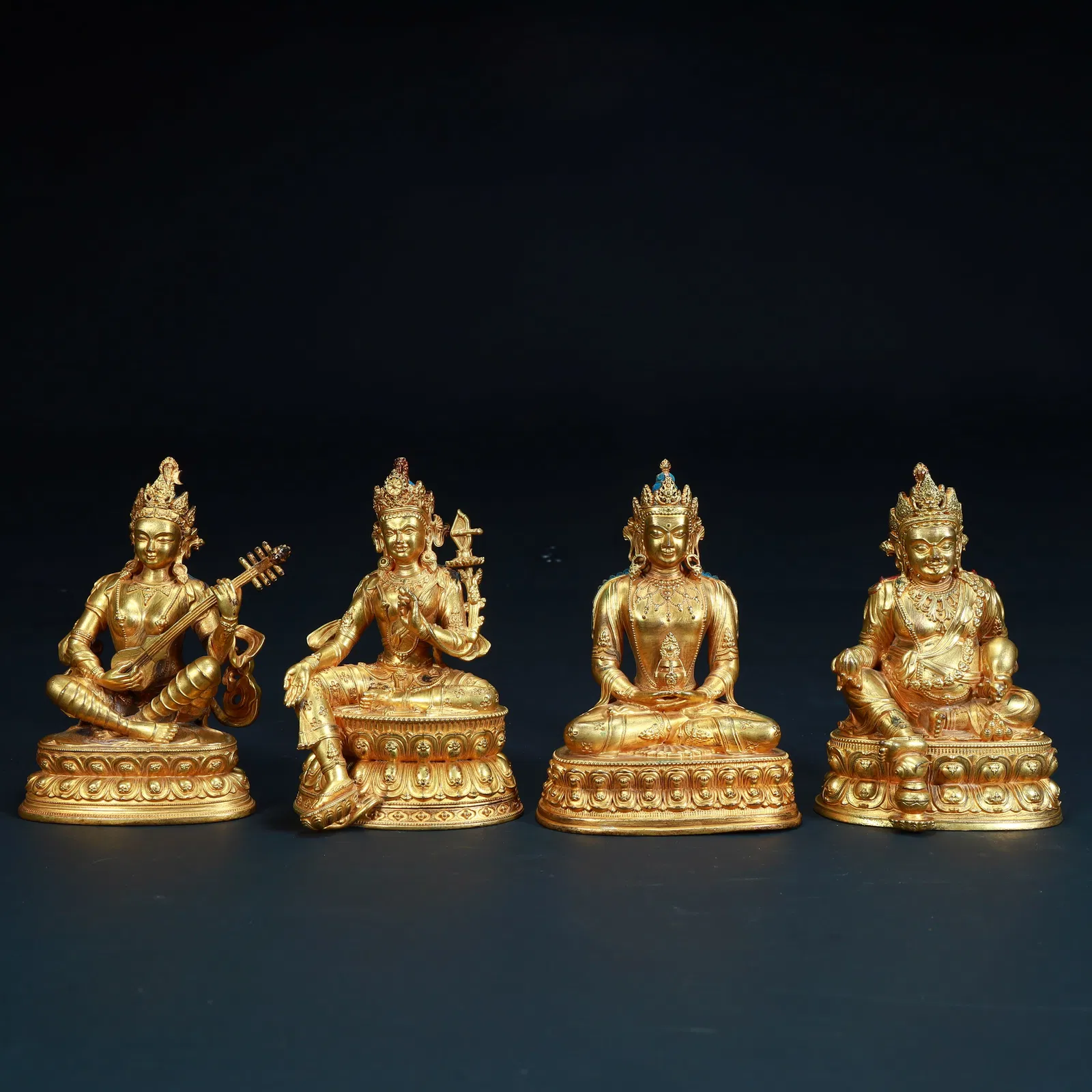 A group of Tibetan Buddhist gilded statues in the Qing Dynasty