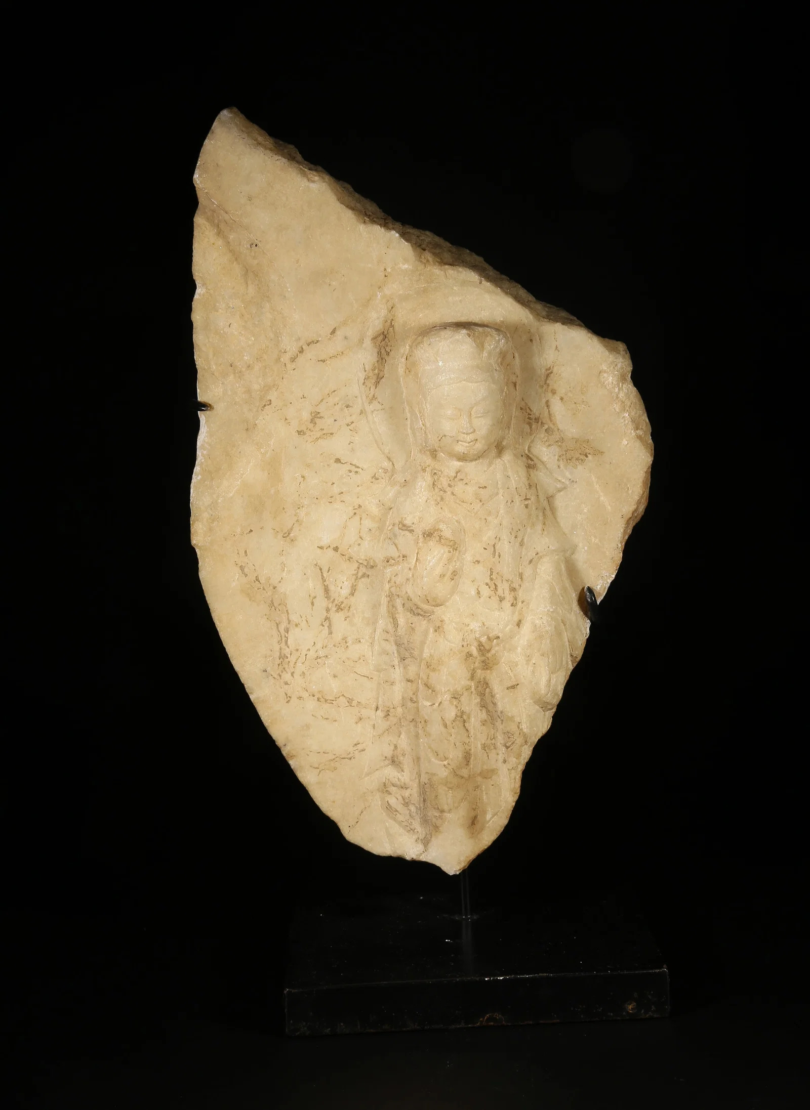 A HAN WHITE JADE (MARBLE) BODHISATTVA STATUE