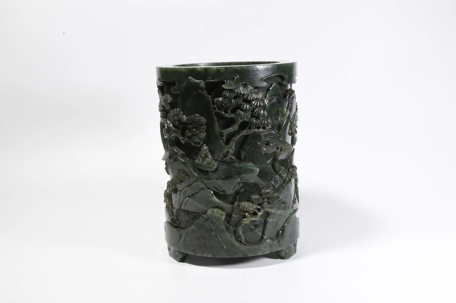 A HETIAN JADE BRUSH POT WITH FIGURE-STORY MOTIF