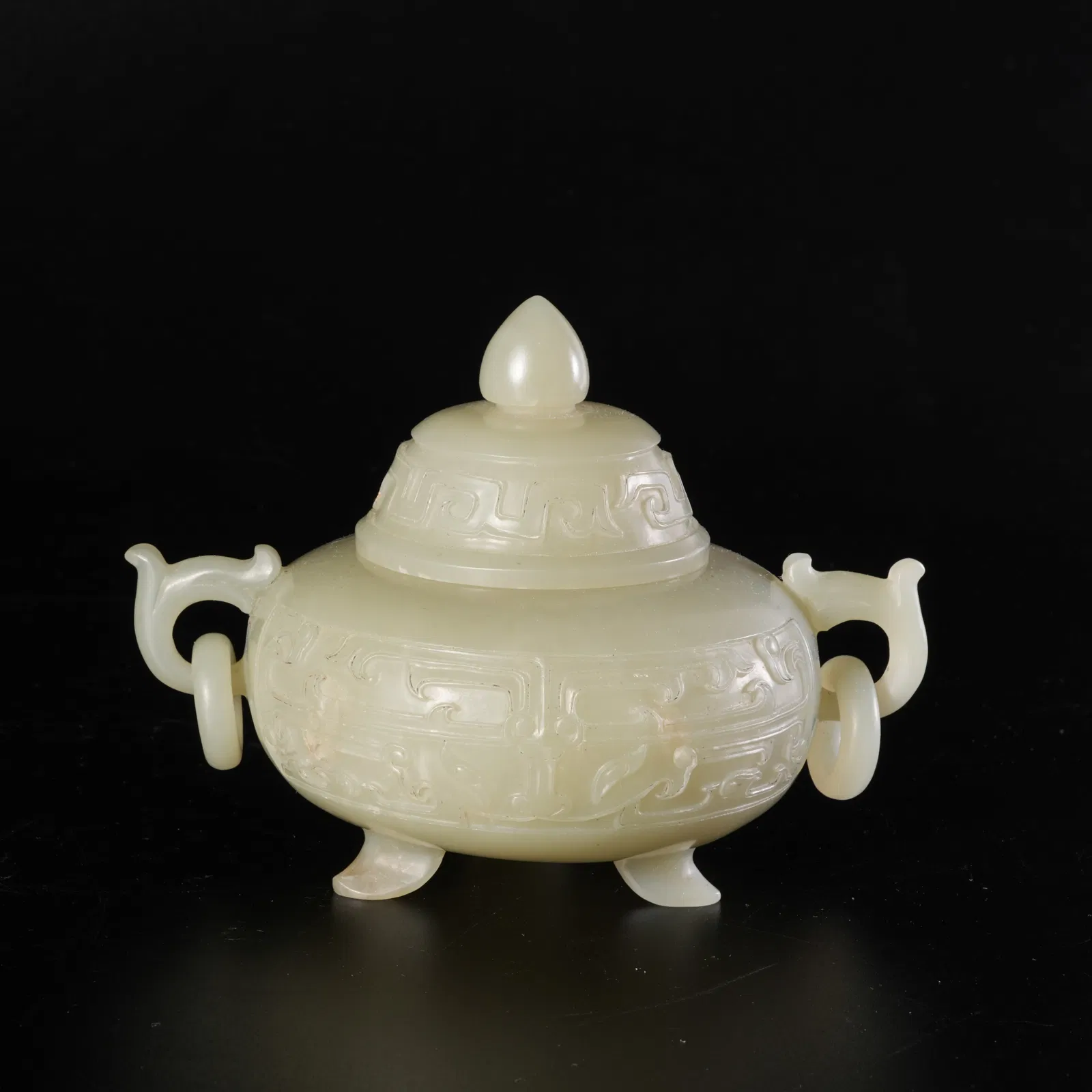 A HETIAN JADE CARVED BEAST-FACED INCENSE BURNER