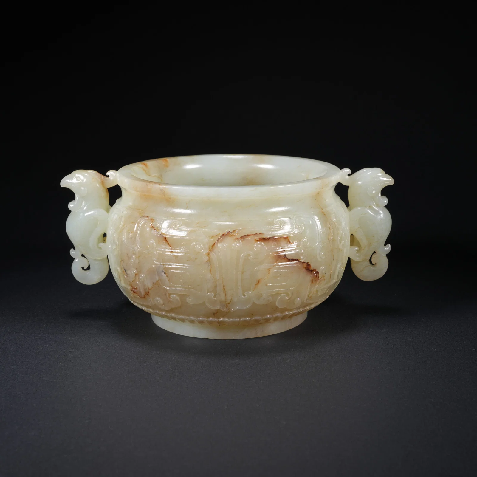A HETIAN JADE CARVED DOUBLE-PHOENIX-HANDLED CENSER