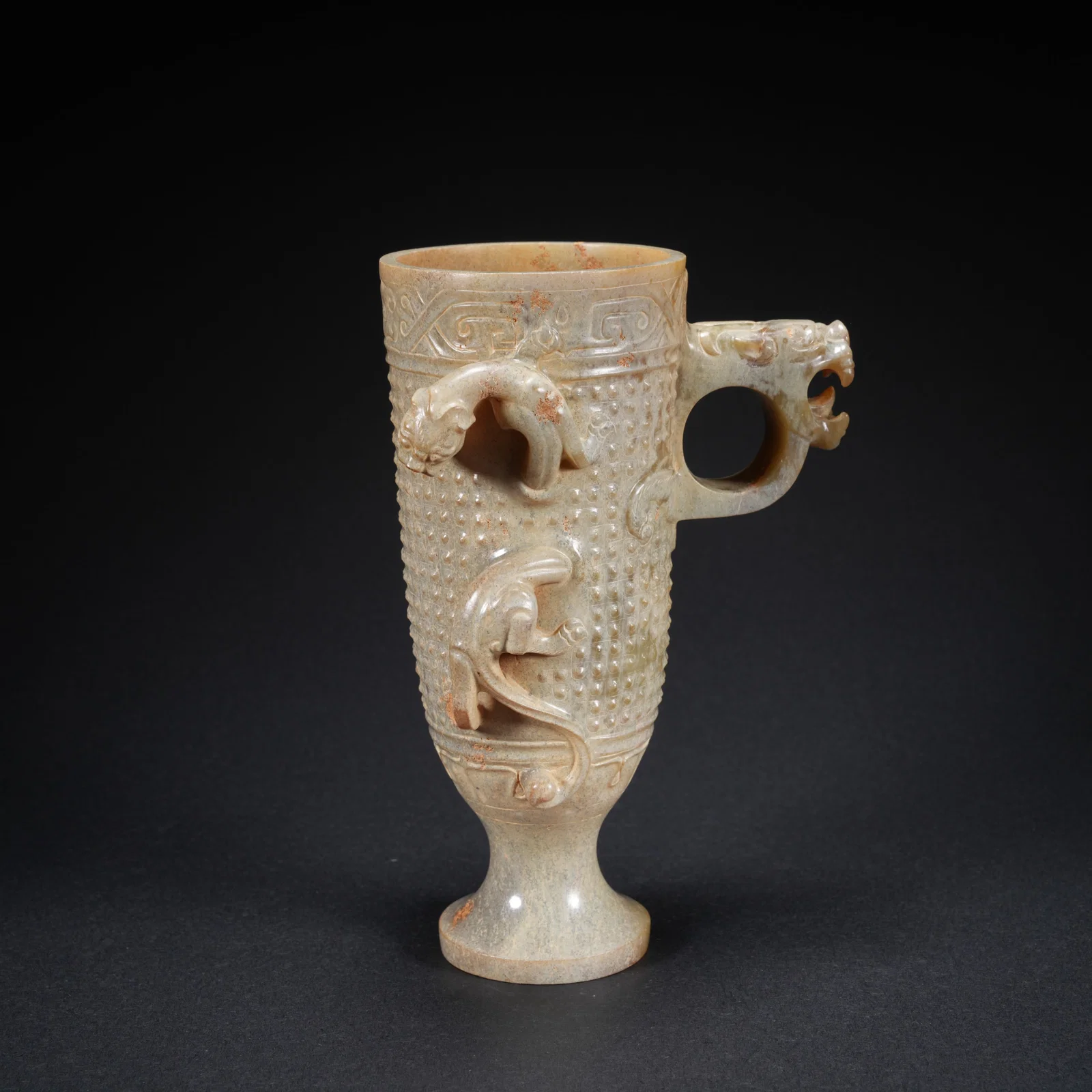 A HETIAN JADE CARVED DRAGON-PATTERN CUP