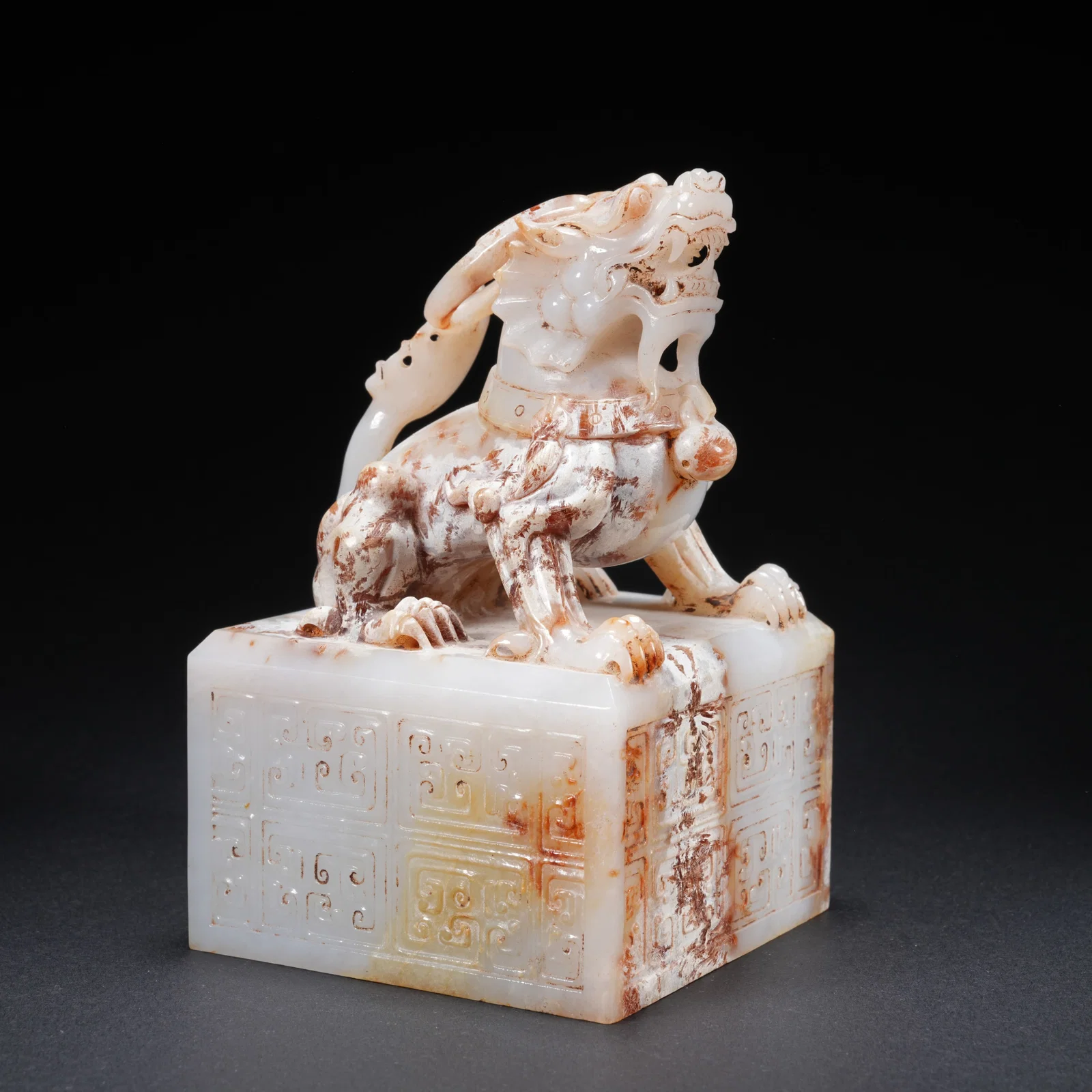 A HETIAN JADE CARVED SEAL WITH LION FINIAL