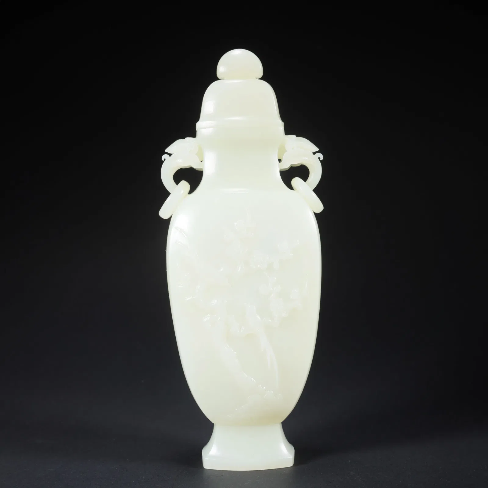 A HETIAN JADE COVERED VASE WITH DOUBLE RUYI HANDLES, JOY TO THE EYEBROWS MOTIF