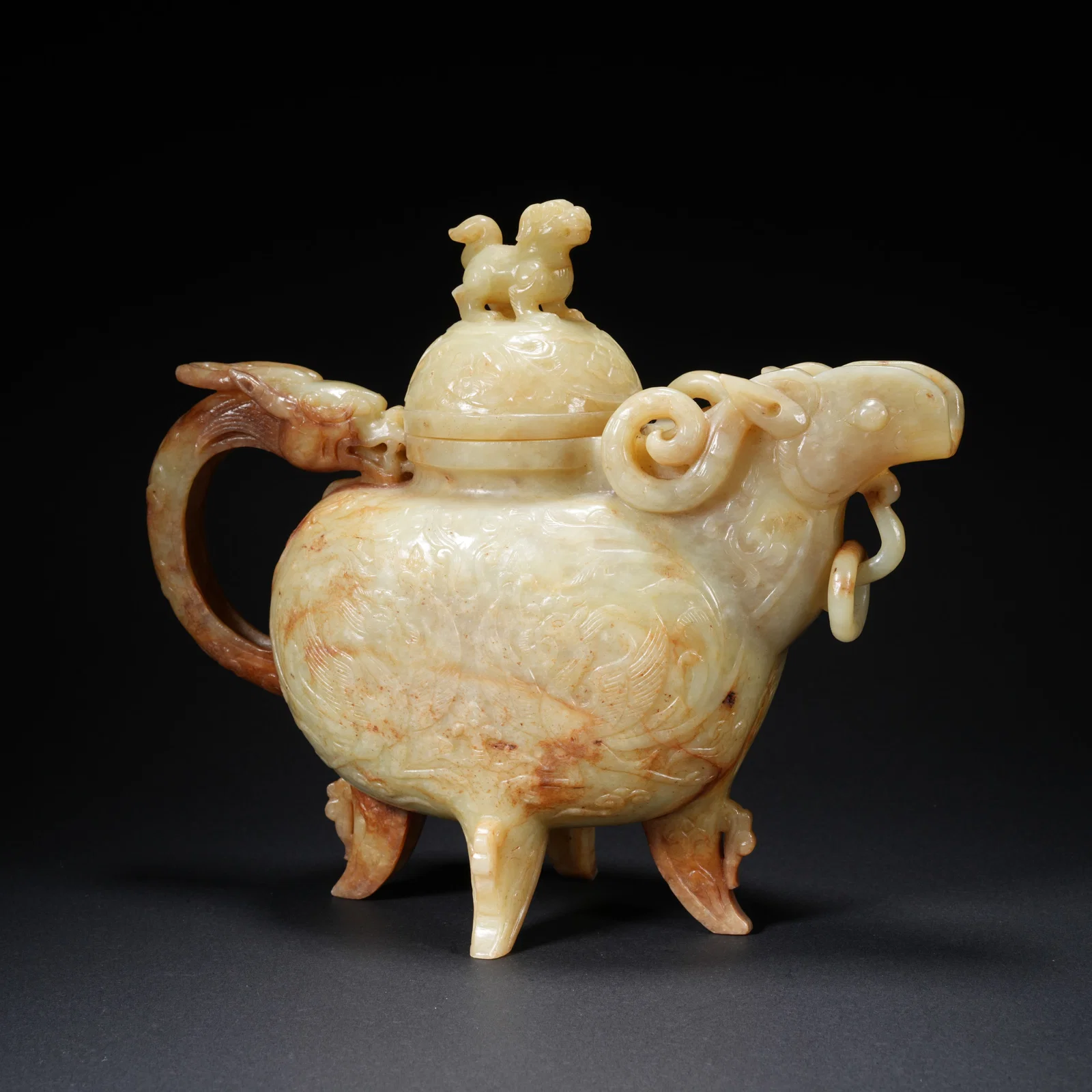 A HETIAN JADE EWER WITH BEAST FINIAL