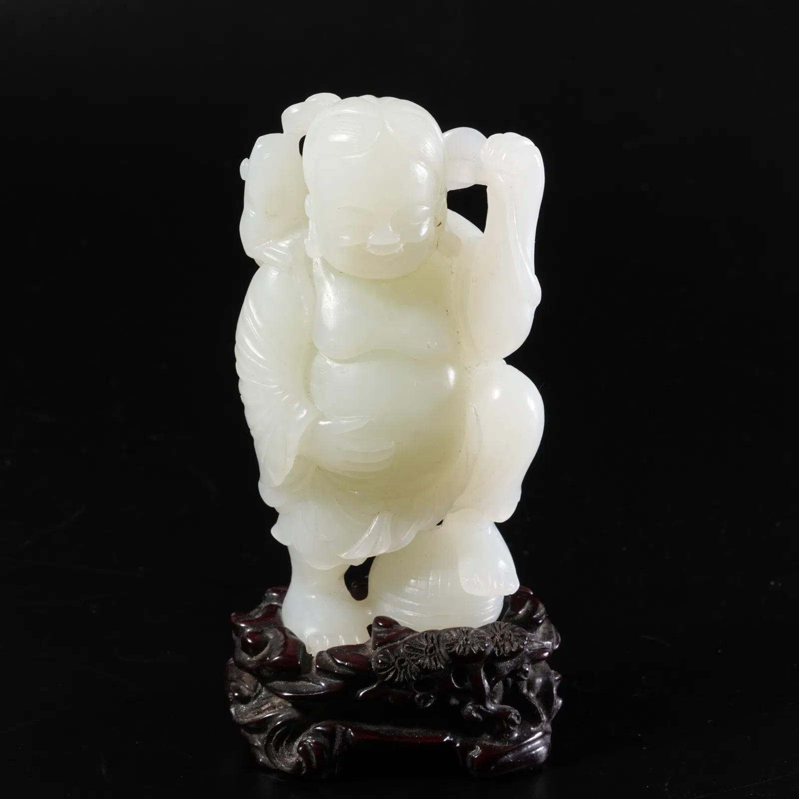 A HETIAN JADE LIU HAI PLAYING WITH THE GOLDEN TOAD ORNAMENT
