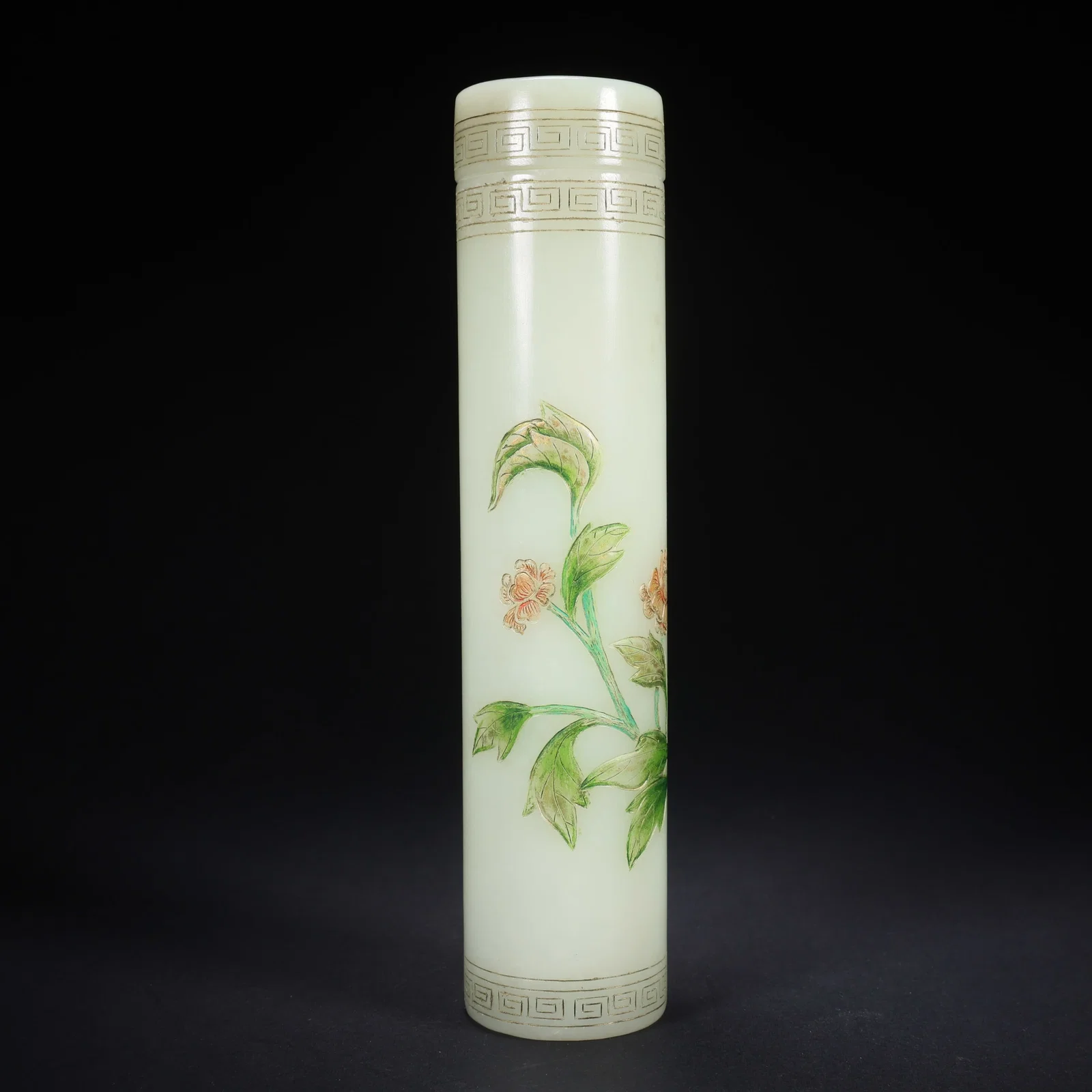 A HETIAN JADE PAINTED AND GILDED FLORAL INCENSE HOLDER