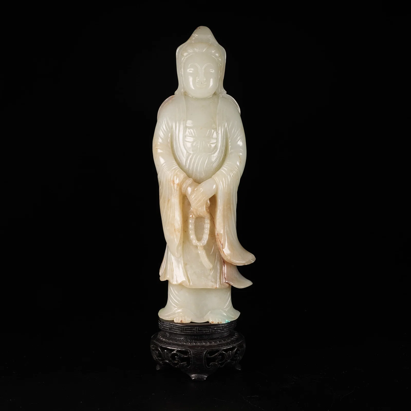 A HETIAN JADE STANDING GUANYIN STATUE