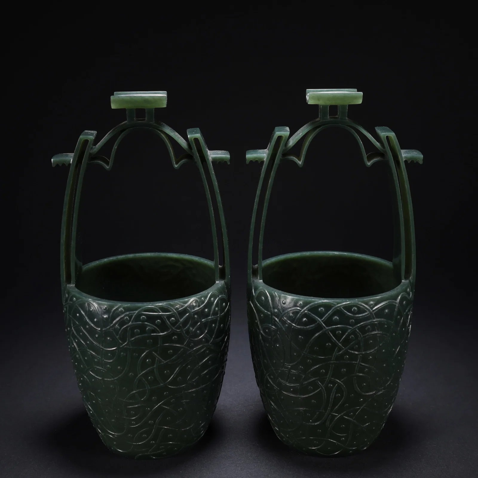 A HETIAN JASPER BUCKET WITH HANDLE, PAIR