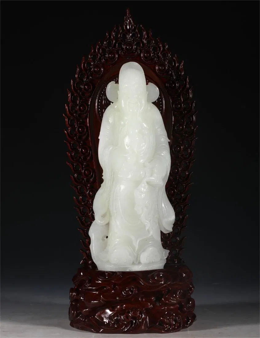 A Hetian white jade civil official of the Qing Dynasty