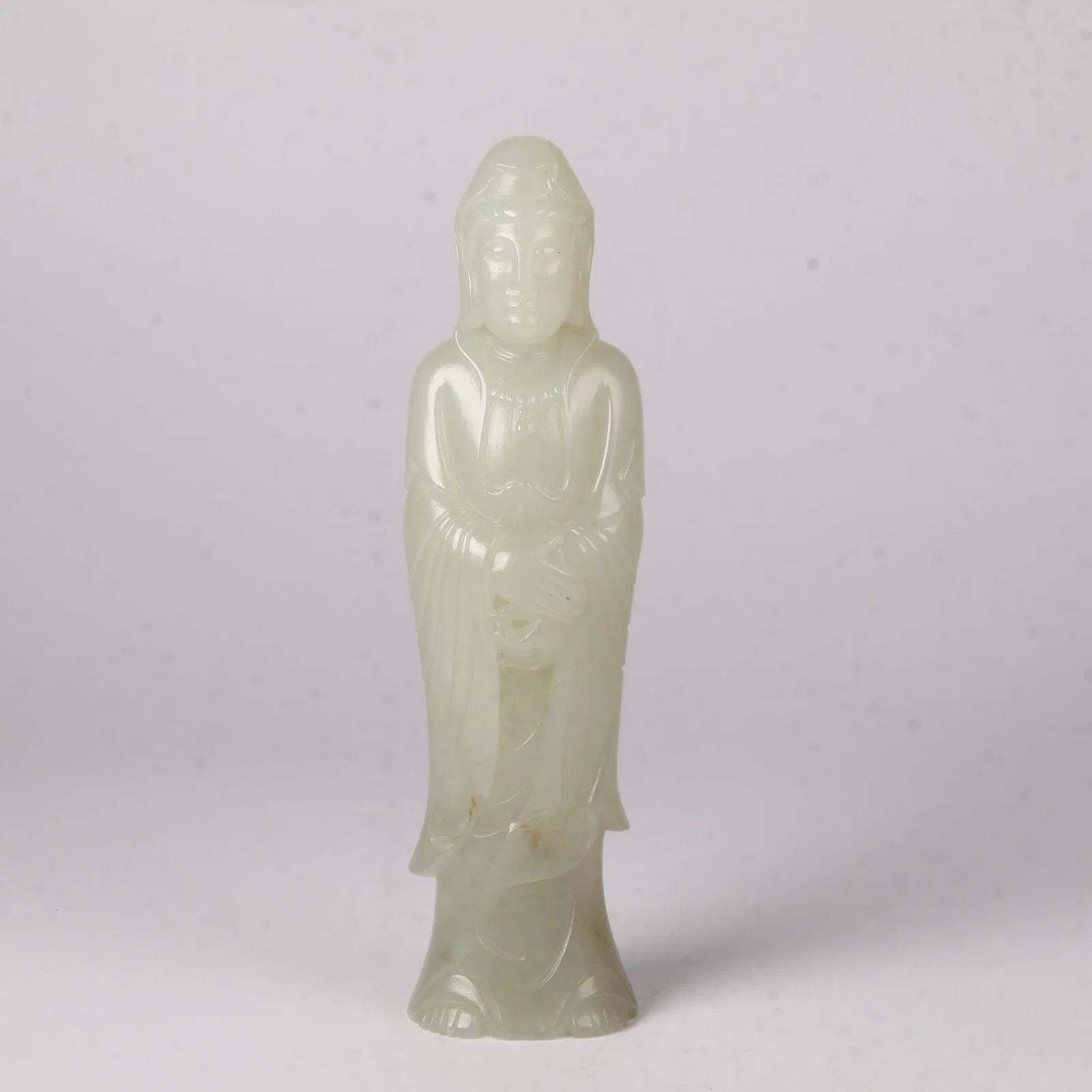 A HETIAN WHITE JADE STANDING GUANYIN